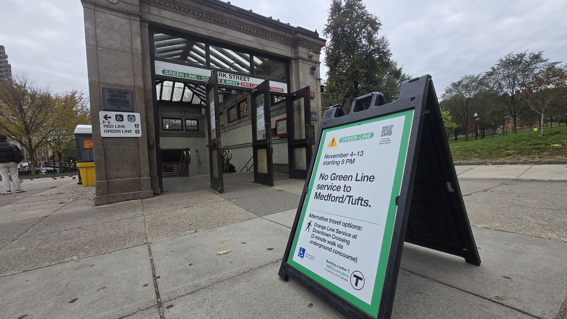 A sing outside Park Street subway station