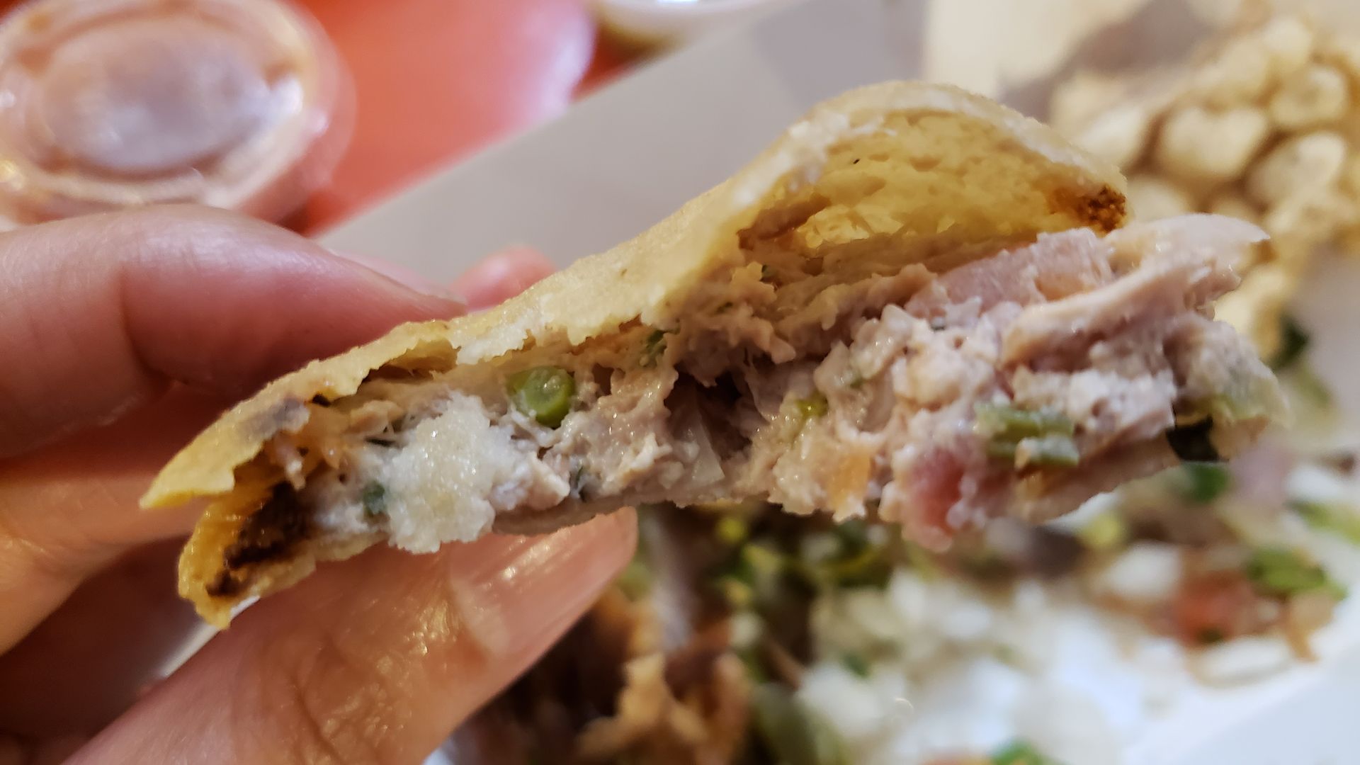 Taco in a hand.