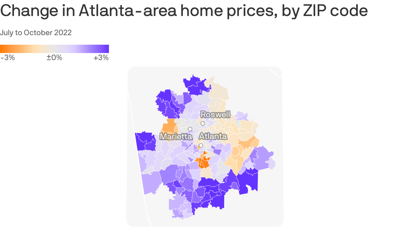 Atlanta-area home price changes by ZIP codes