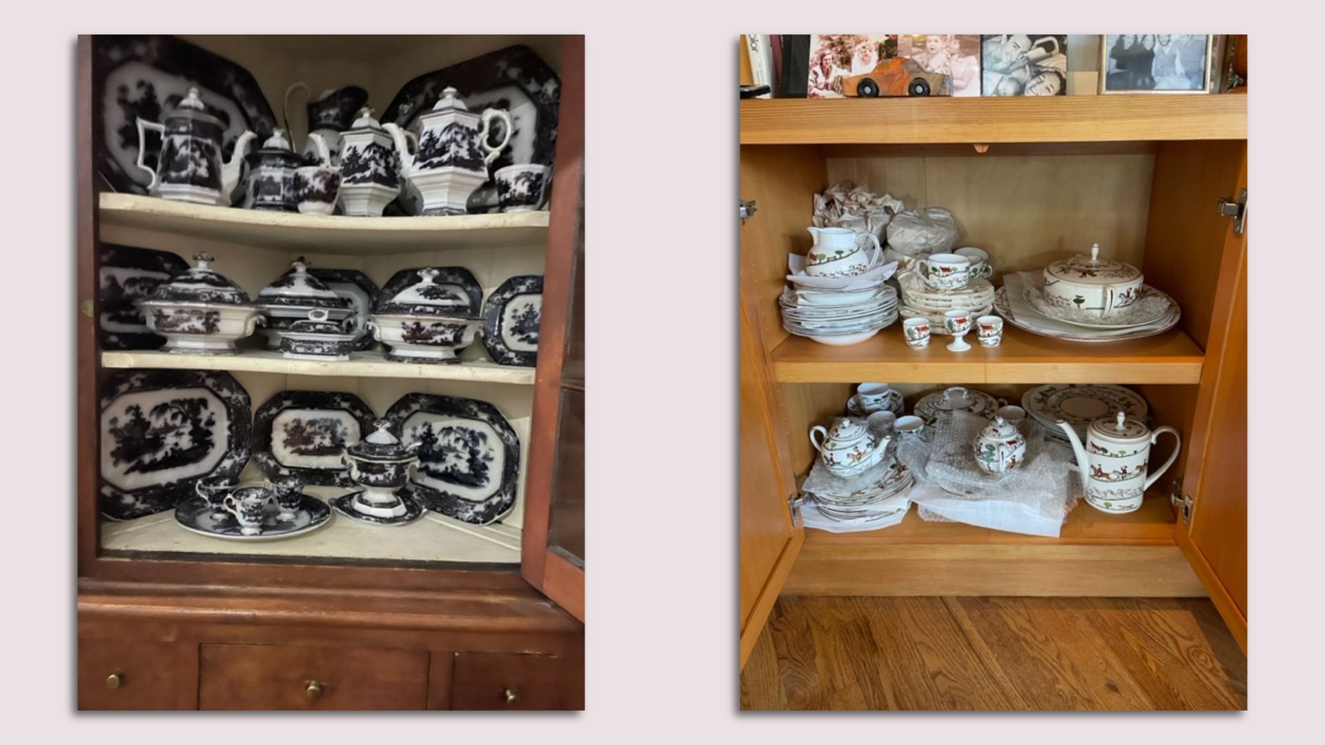 side by side photo showing china collection