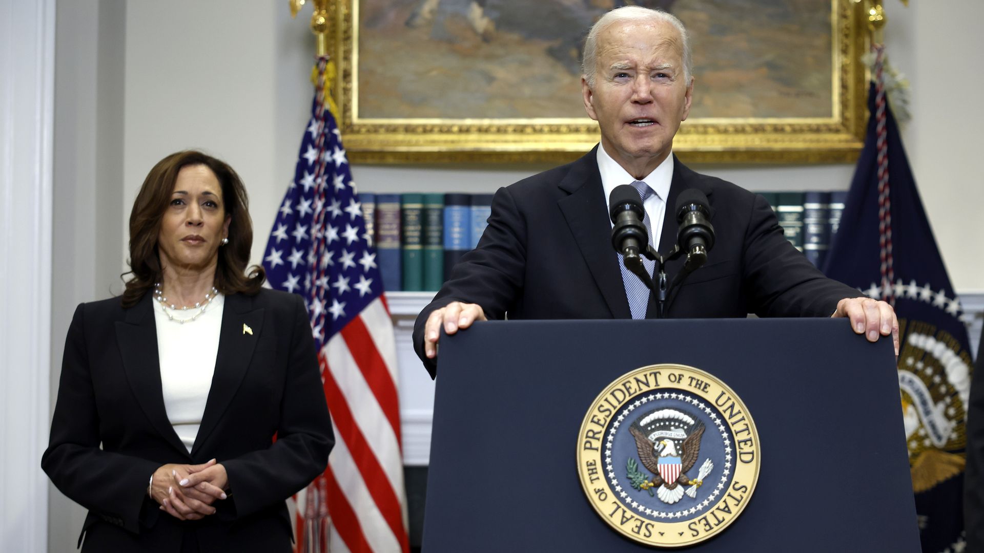 WASHINGTON, DC - JULY 14: U.S. President Joe Biden delivers remarks on the assassination attempt on Republican presidential candidate former President Donald Trump at the White House on July 14, 2024 in Washington, DC.