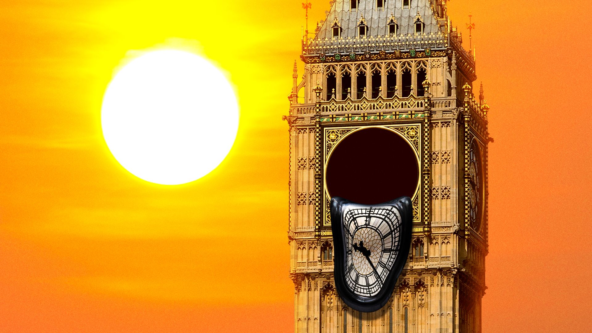 Illustration of Big Ben, the clock in London, melting.