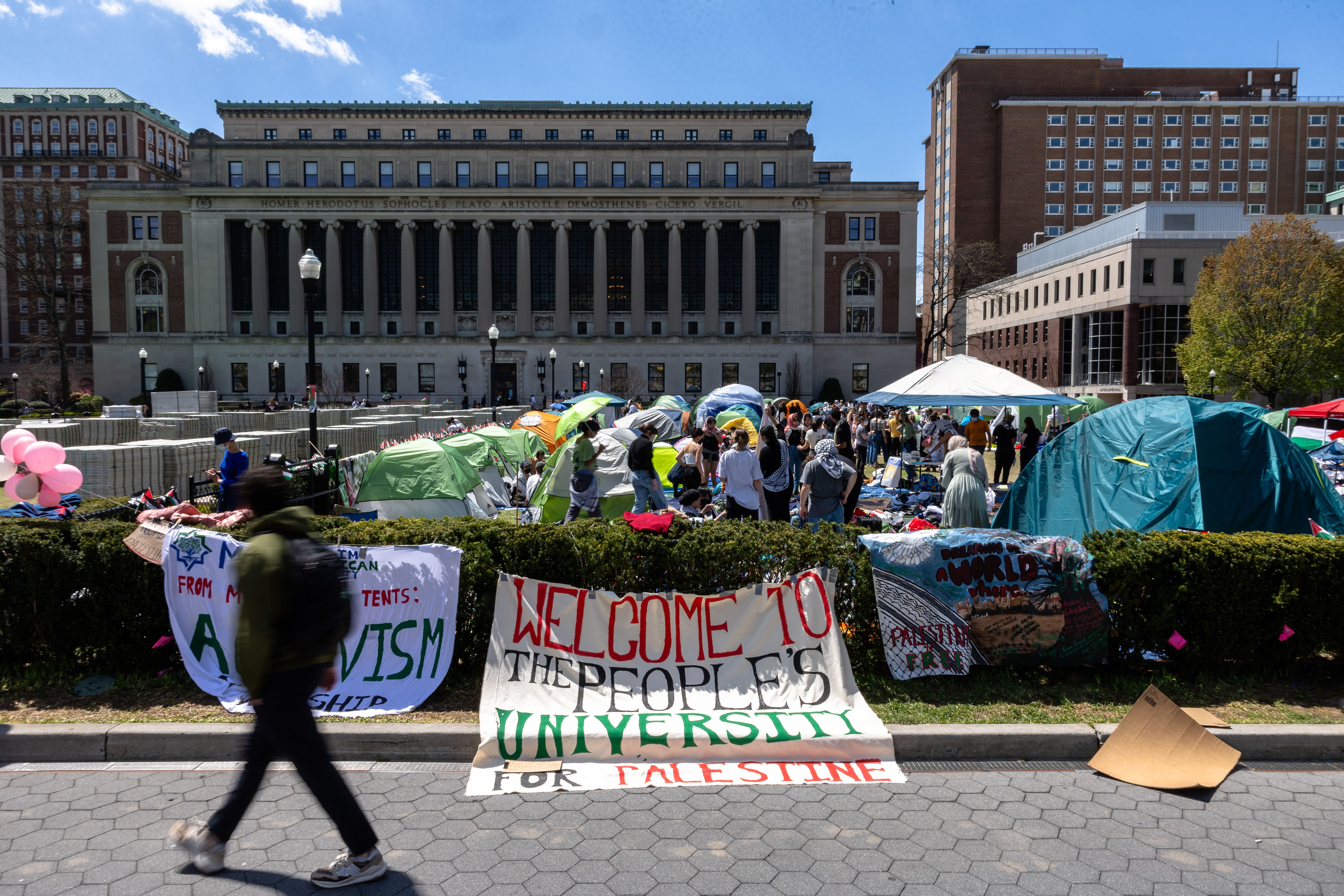 Student tents pitched at Columbia University. 