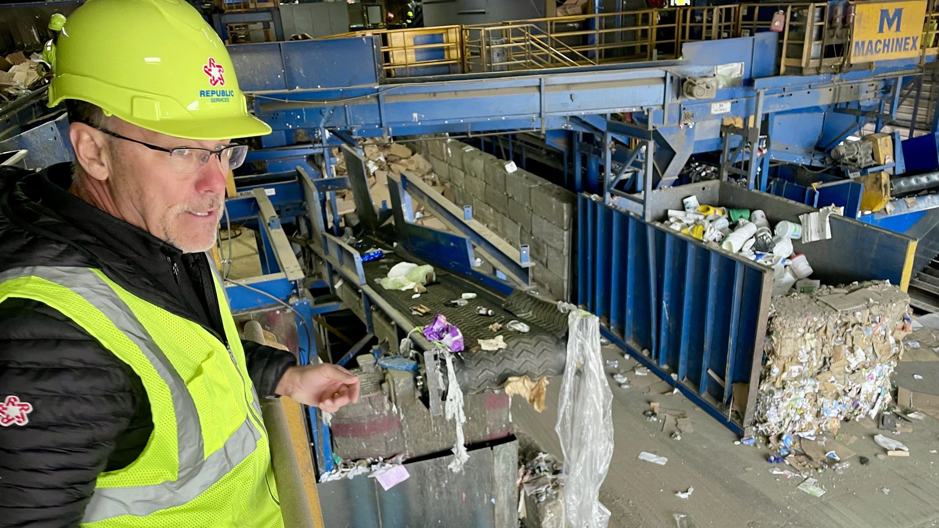 Republic Services general manager Steve Derus at the company's warehouse. Photo: John Frank/Axios