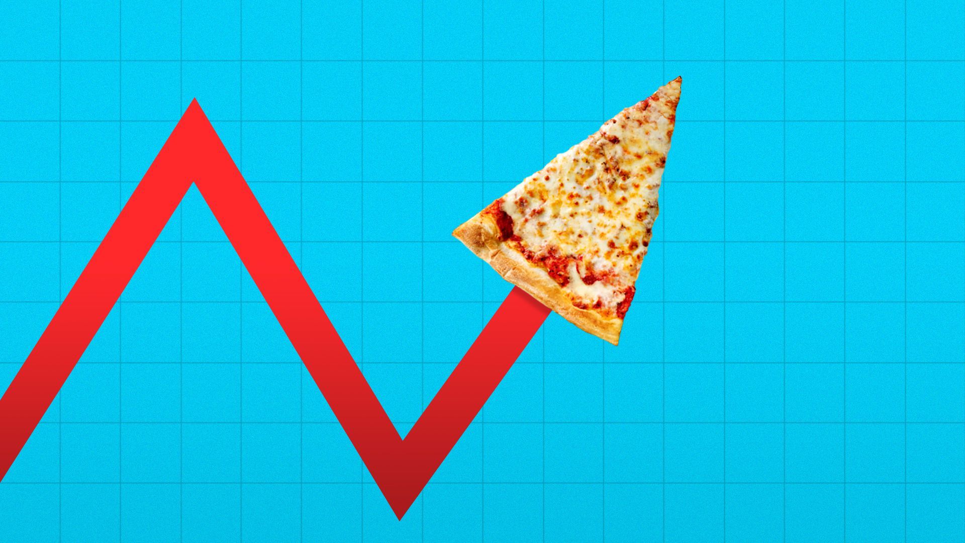 Illustration of a stock trend line with the arrow made from a pizza slice