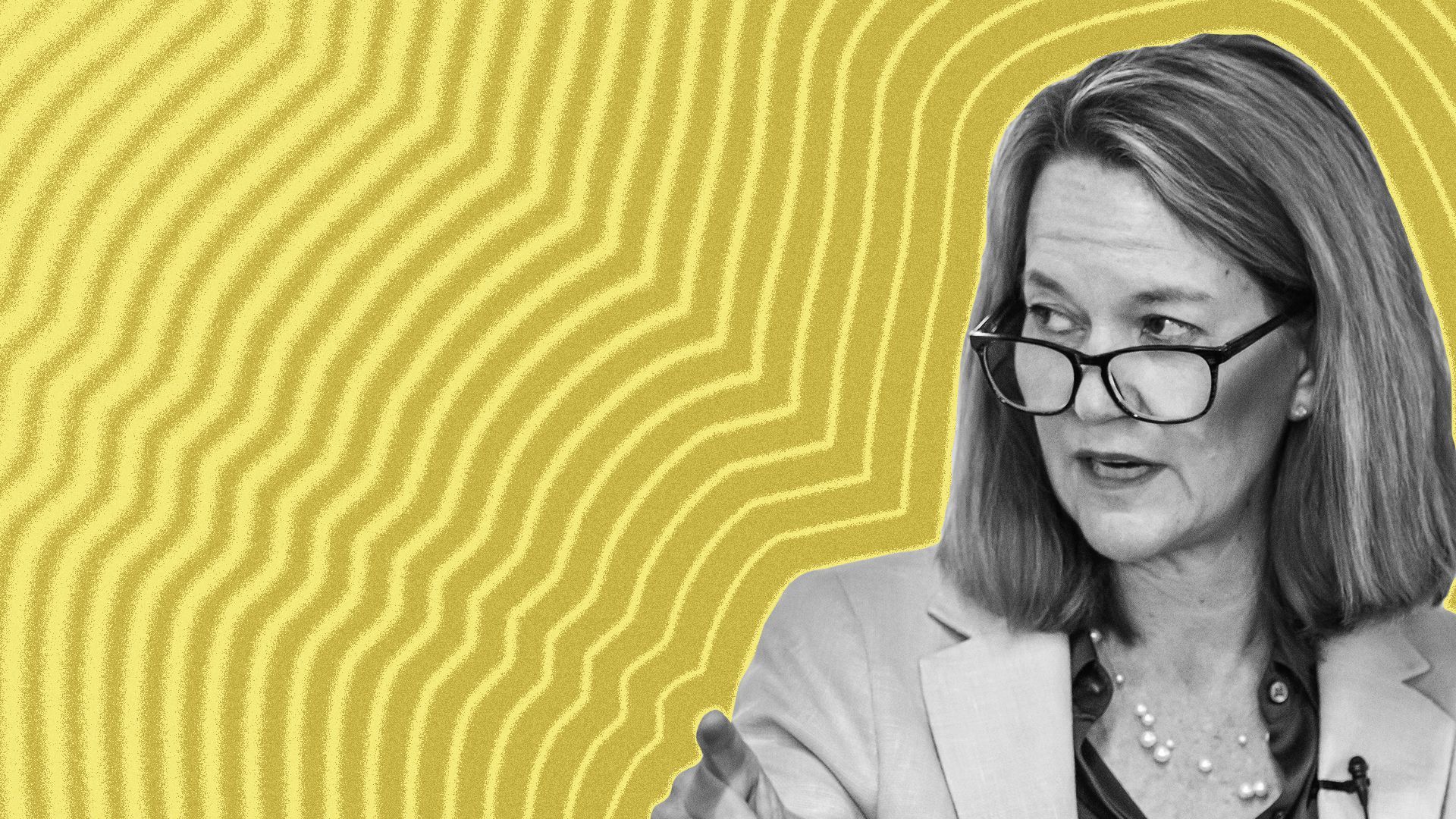 Photo illustration of Arizona Attorney General Kris Mayes with lines radiating from her.