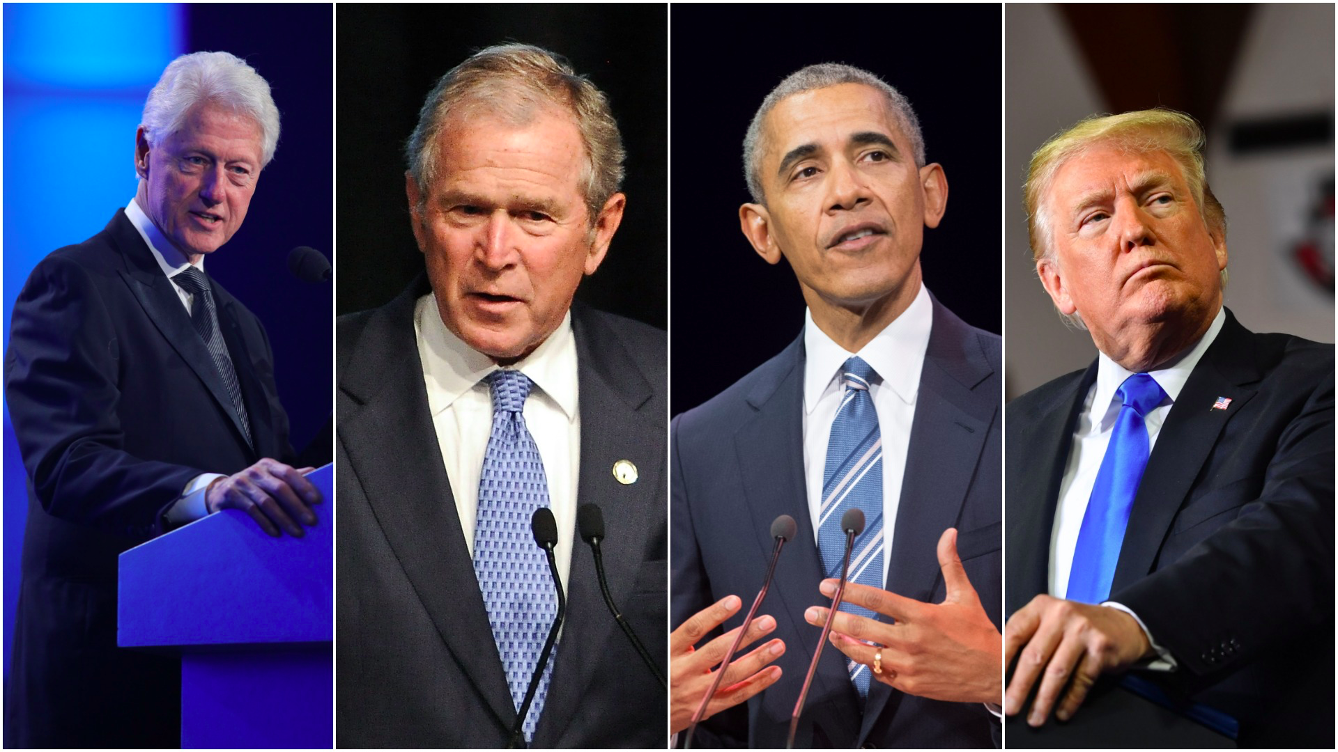 Combined photo of Bill Clinton, George W Bush, Trump and Obama