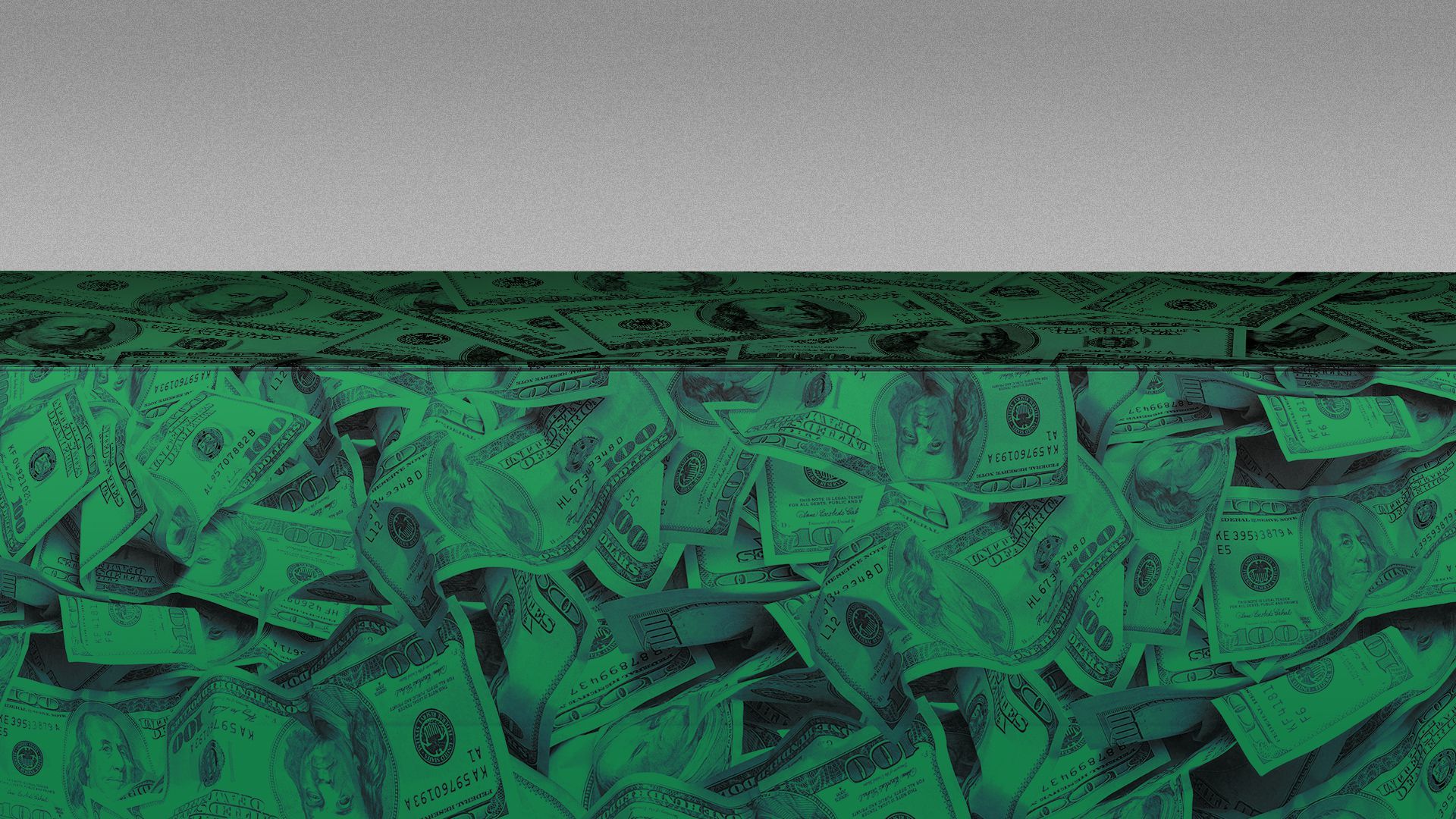 Illustration of a glass ceiling full to the brim with money.