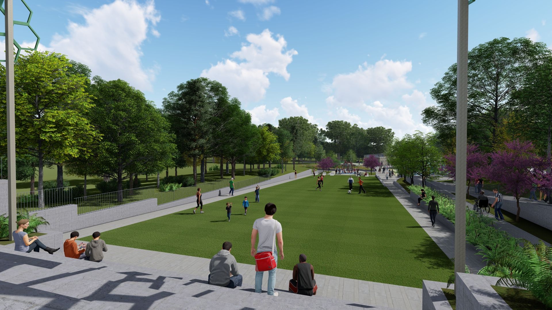 A rendering of the the linear play field planned for Enota Park.