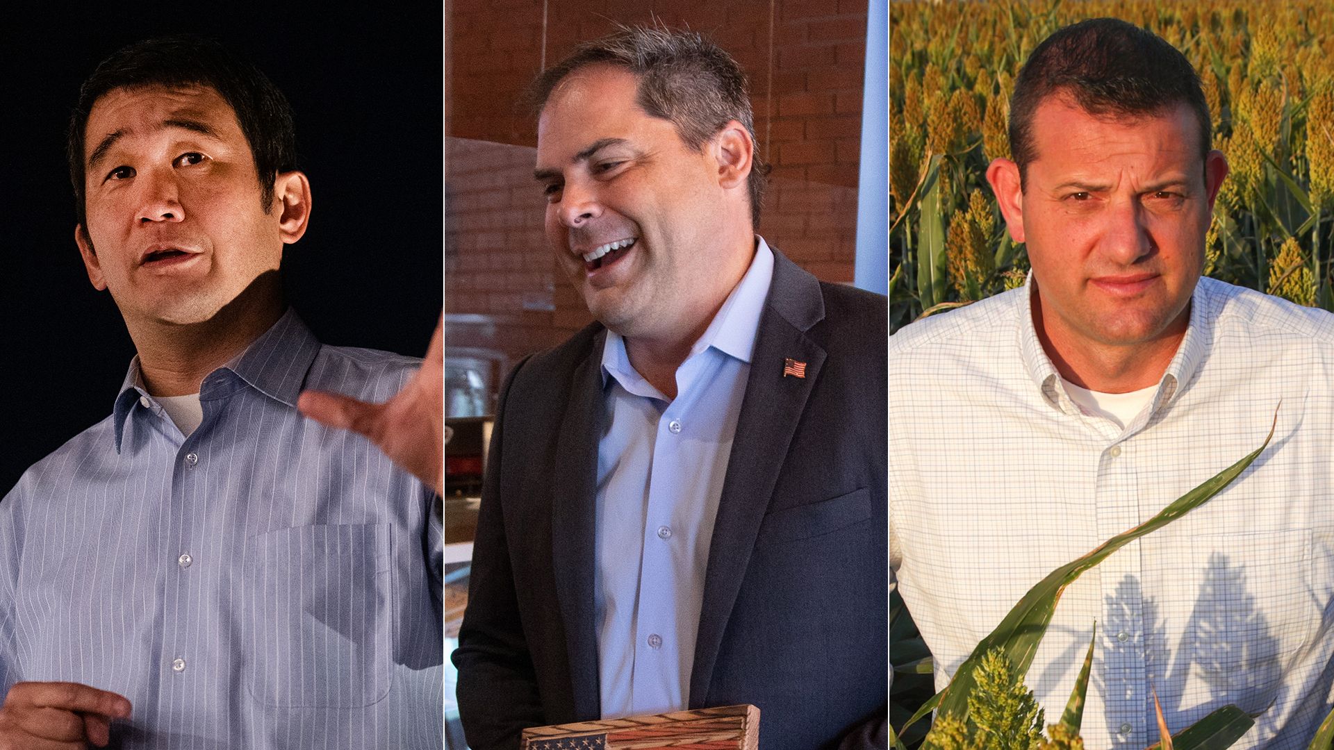 Three photos are next to each other. From left: California state Sen. Dave Min,  U.S. Rep. Mike Garcia, and U.S. Rep. David Valadao.