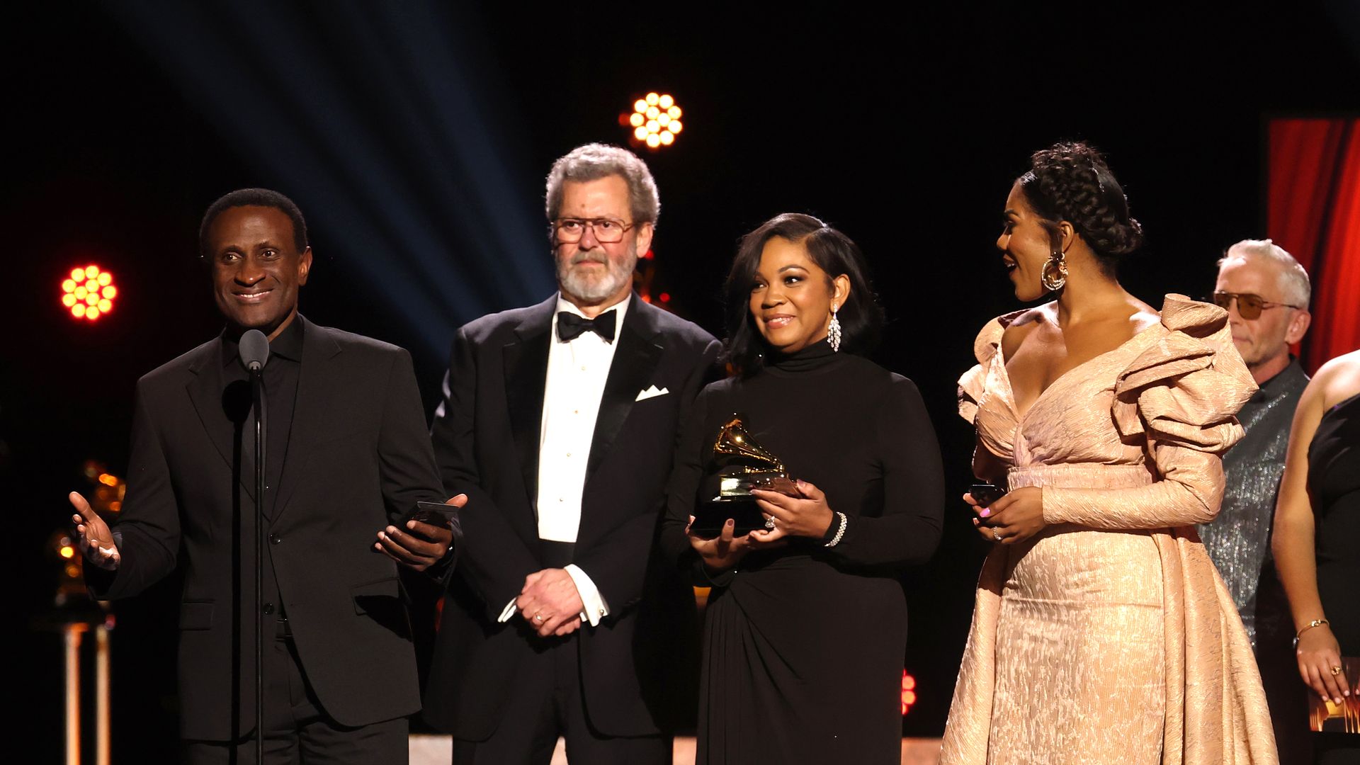 From left: Kwamé Ryan, Blanton Alspaugh, Janai Brugger and J'Nai Bridges accept the Best Opera Recording award for "Heggie: Intelligence" during the 68th Grammy Awards at Peacock Theater on Feb. 01 in Los Angeles. Photo: Matt Winkelmeyer/Getty Images for The Recording Academy