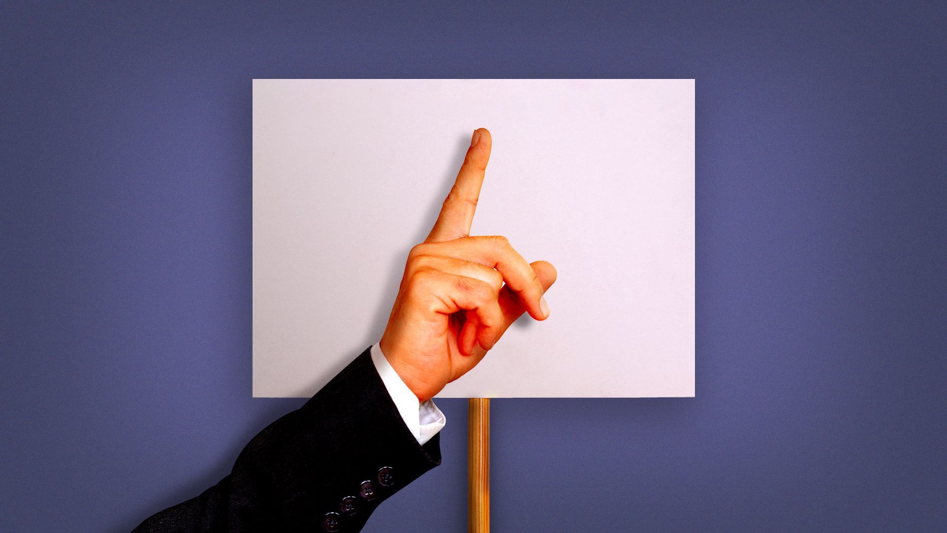 Illustration of a hand making a shush symbol in front of a protest sign.