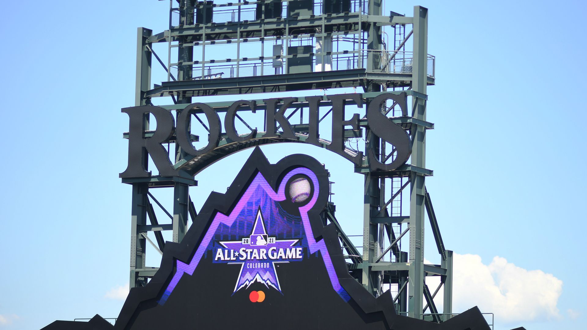 A photo of the Colorado Rockies sign a All-Star Game logo