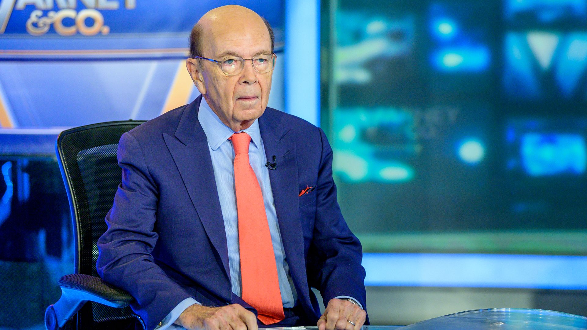  Secretary of Commerce Wilbur Ross visits "Varney & Co." with host Stuart Varney at Fox Business Network Studios on December 02, 2019 in New York City. 