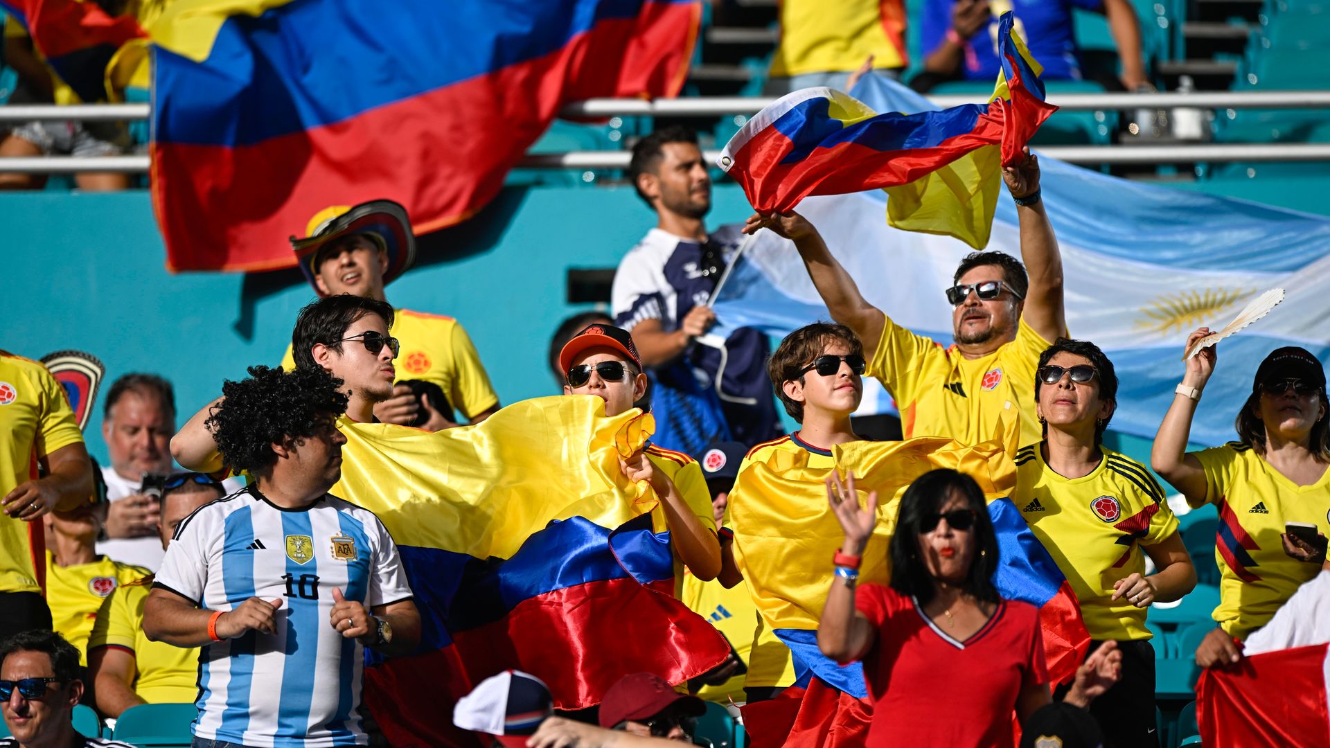 MIAMI GARDENS, UNITED STATES - JULY 15: Fans and supporters of Argentina and Colombia during the CONMEBOL Copa America USA 2024 match between Argentina and Colombia at Hard Rock Stadium on July 15, 2024 in Miami Gardens, United States. (Photo by Pablo Morano/BSR Agency/Getty Images)
