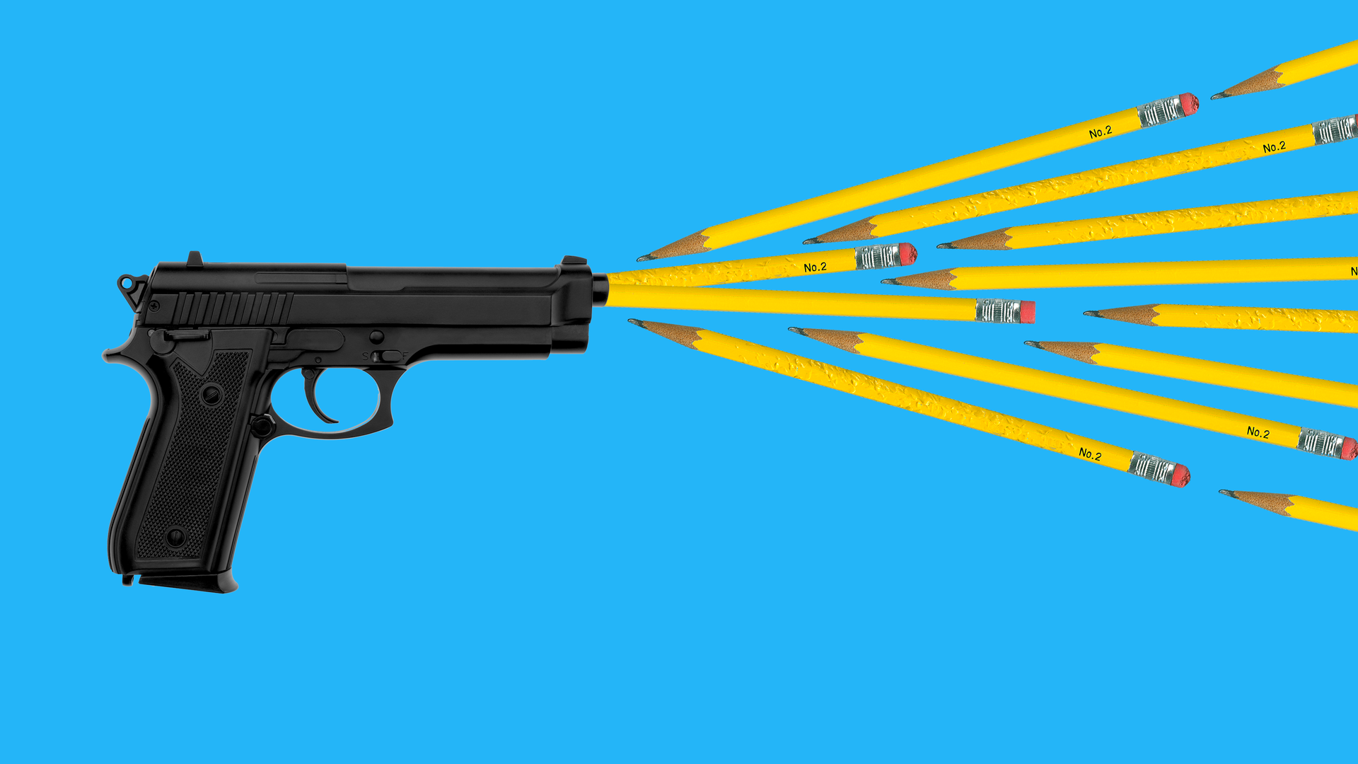 A gun with school pencils