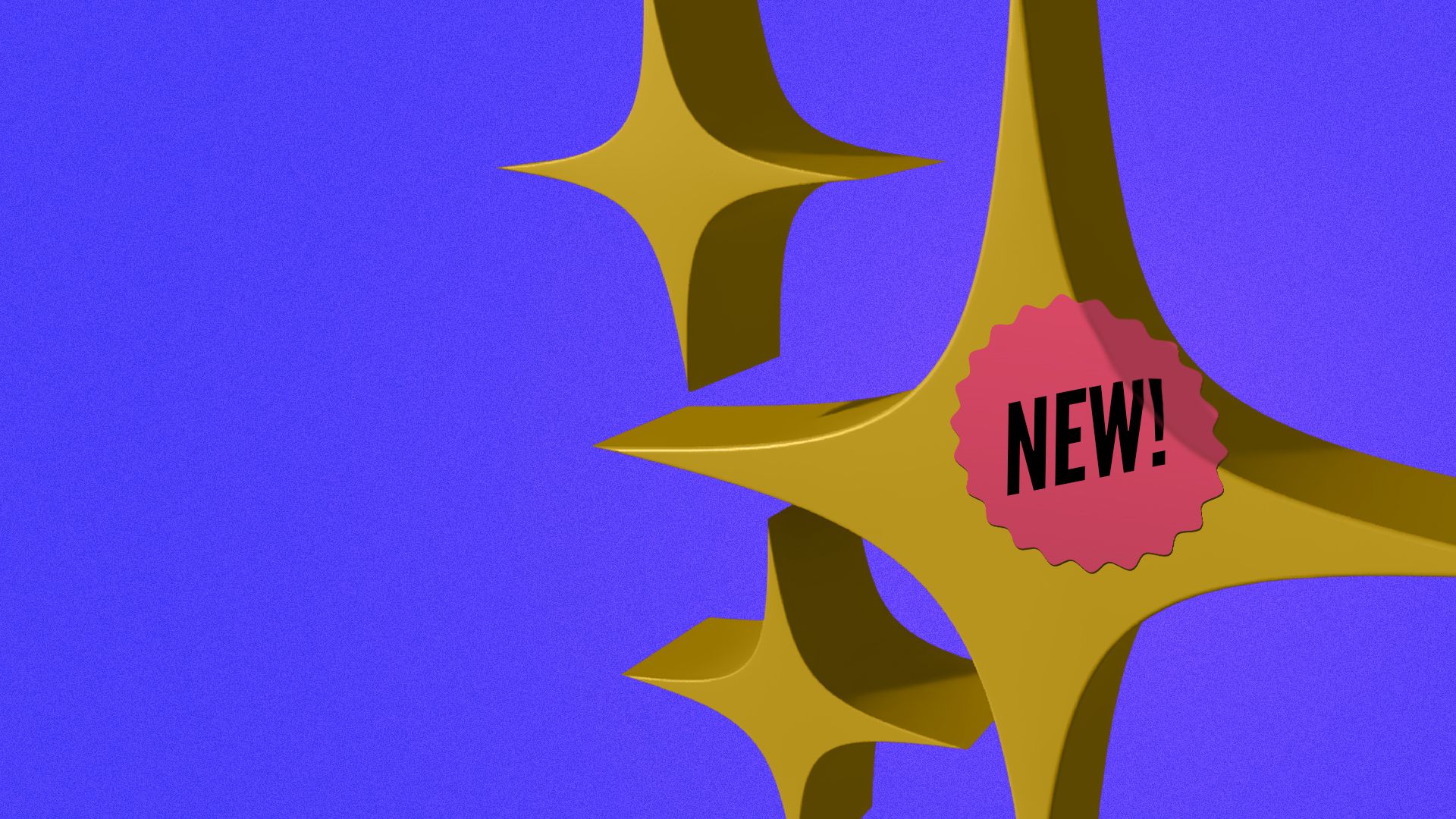 Illustration of a sparkle emoji with a sticker on it that reads "NEW!"