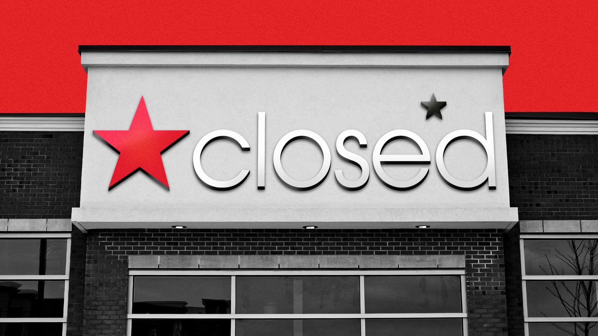 Illustration of a storefront with a logo reading "closed" with two stars