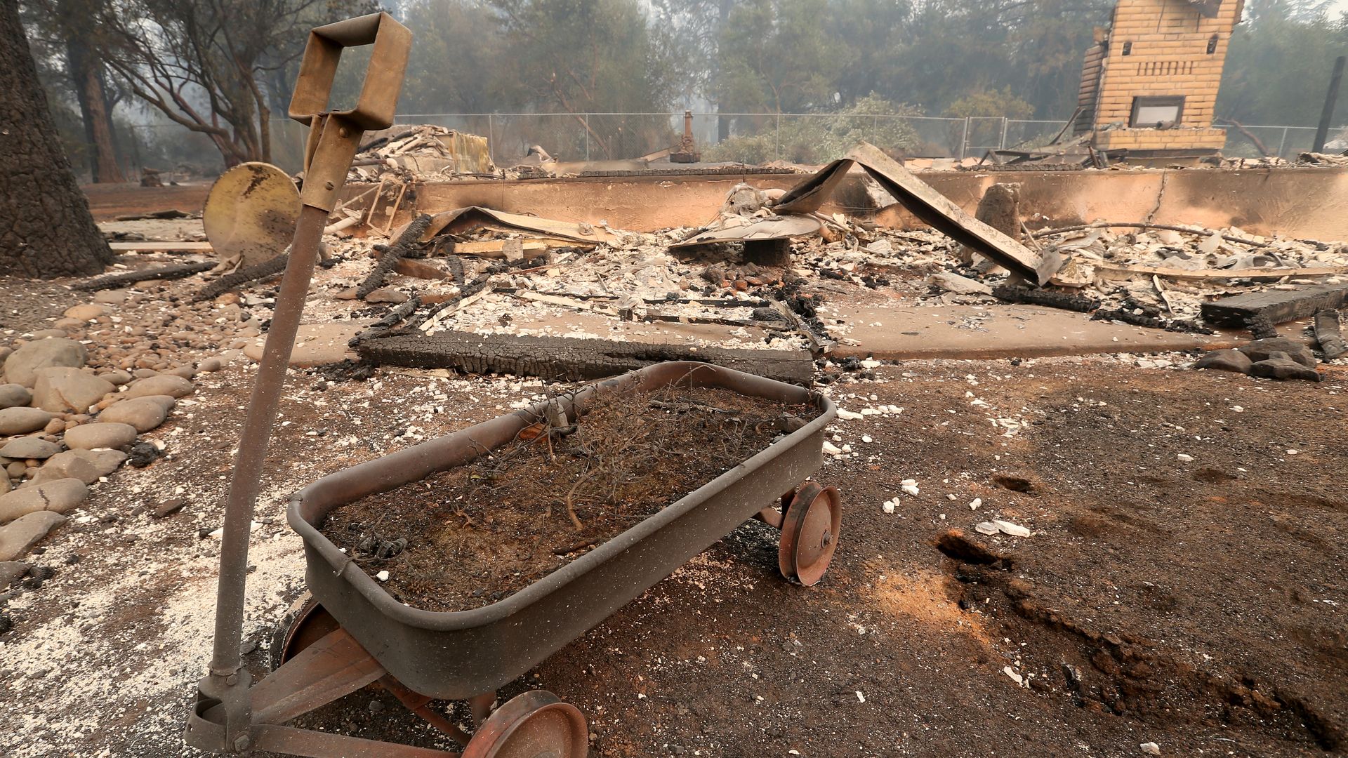 The remains of a house destroyed by the fire in Paradise, California