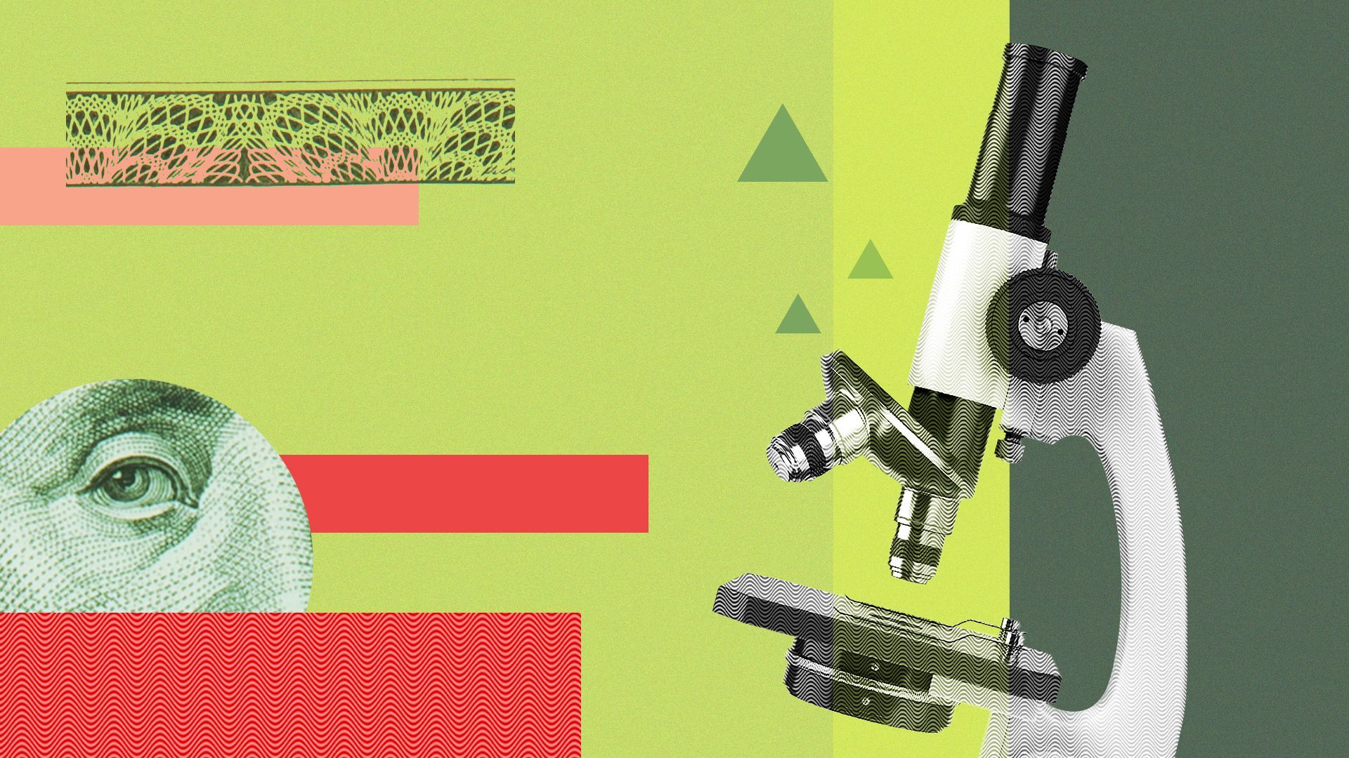 Illustration of a microscope with shapes and dollar elements.