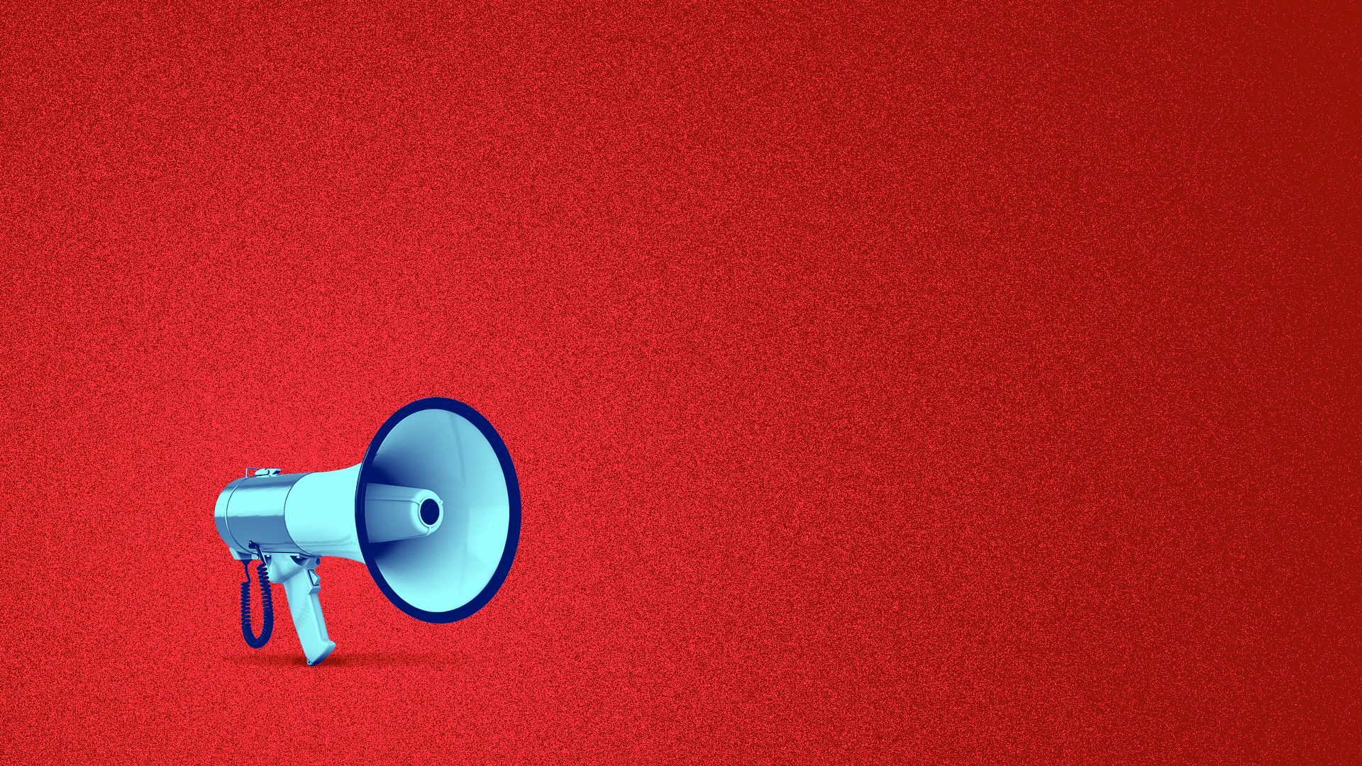 Illustration of a small blue megaphone against a red background.