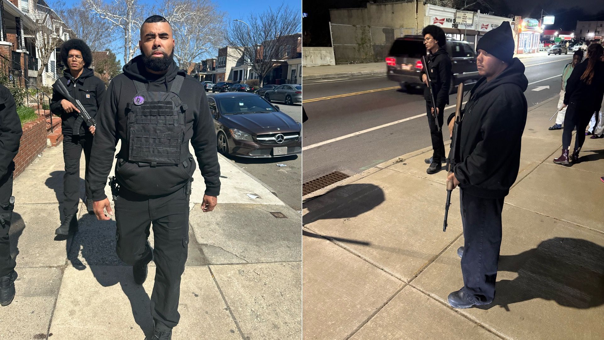 Members of Philly's local Black Panthers chapter (now called the Black Lion Party for International Solidarity) during neighborhood patrols. 