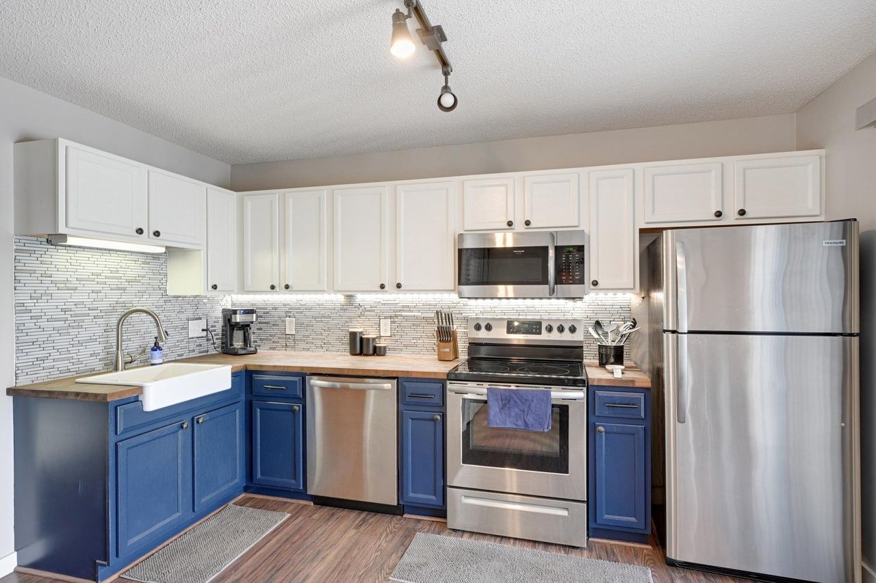 blue and white tone modern kitchen