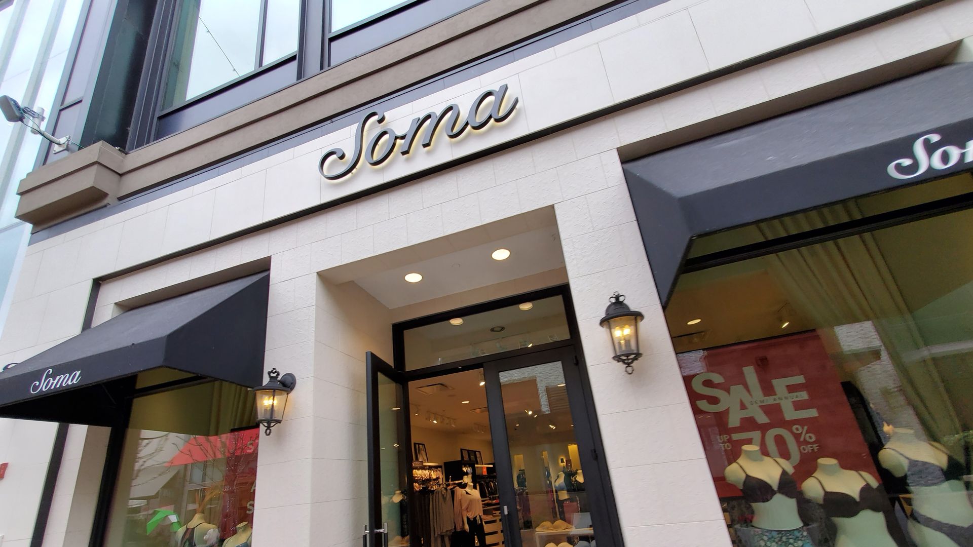 A storefront for apparel intimates brand Soma.