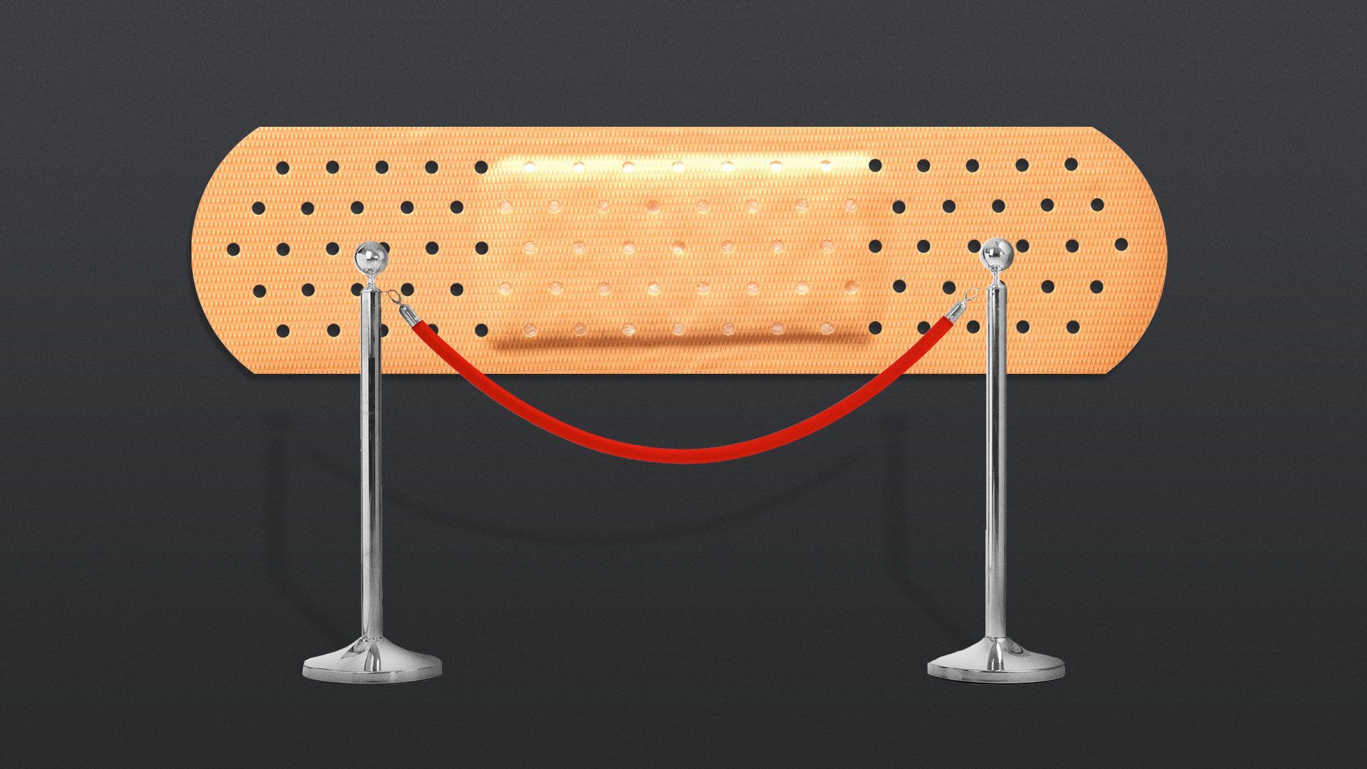 Illustration of a bandaid behind a velvet VIP rope