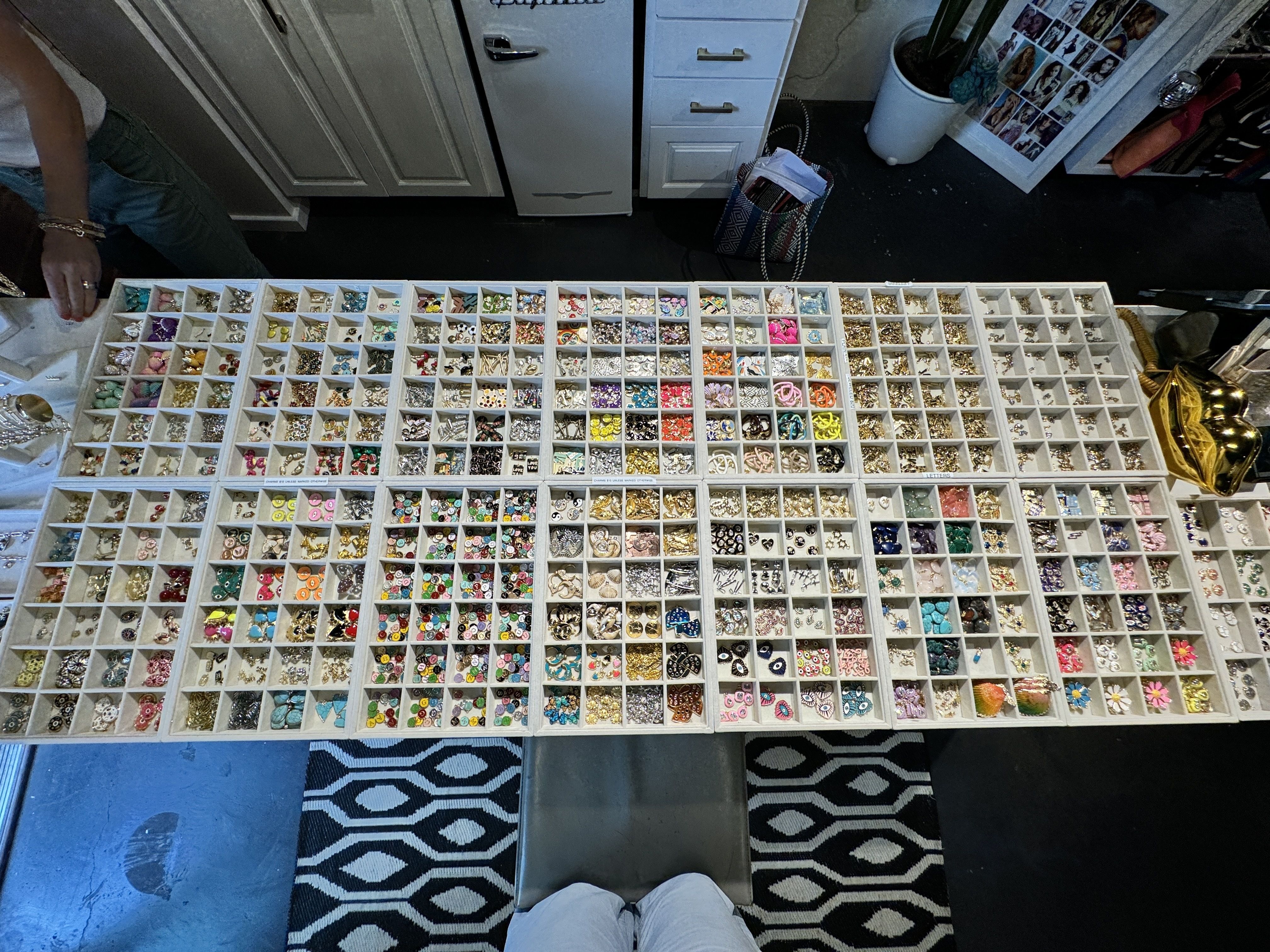 jewelry box from above with hundreds of charms