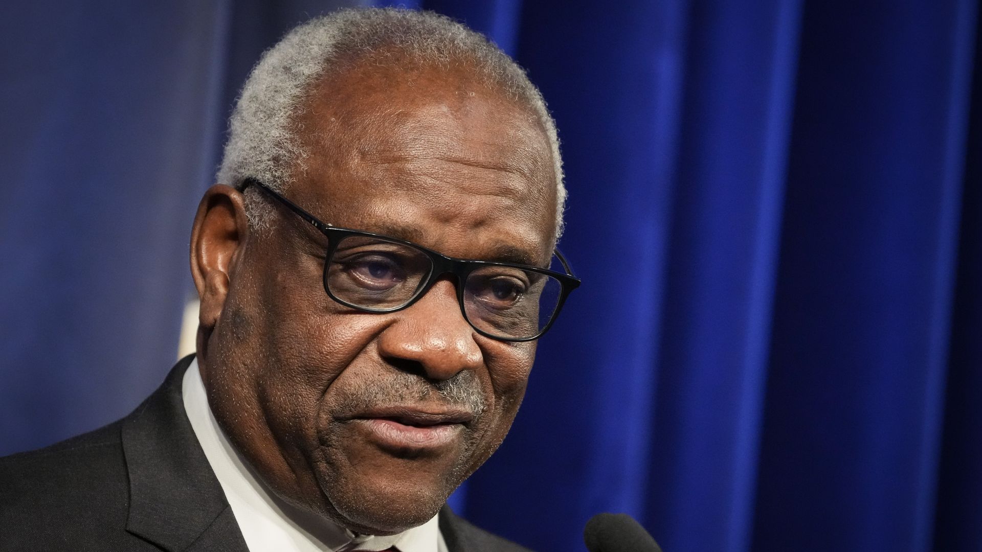Associate Supreme Court Justice Clarence Thomas speaking in October 2021 in Washington, D.C.
