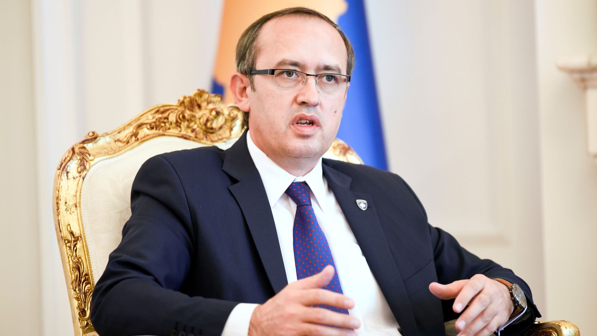 Kosovo Prime Minister Avdullah Hoti speaks during a press conference  in Kosovo
