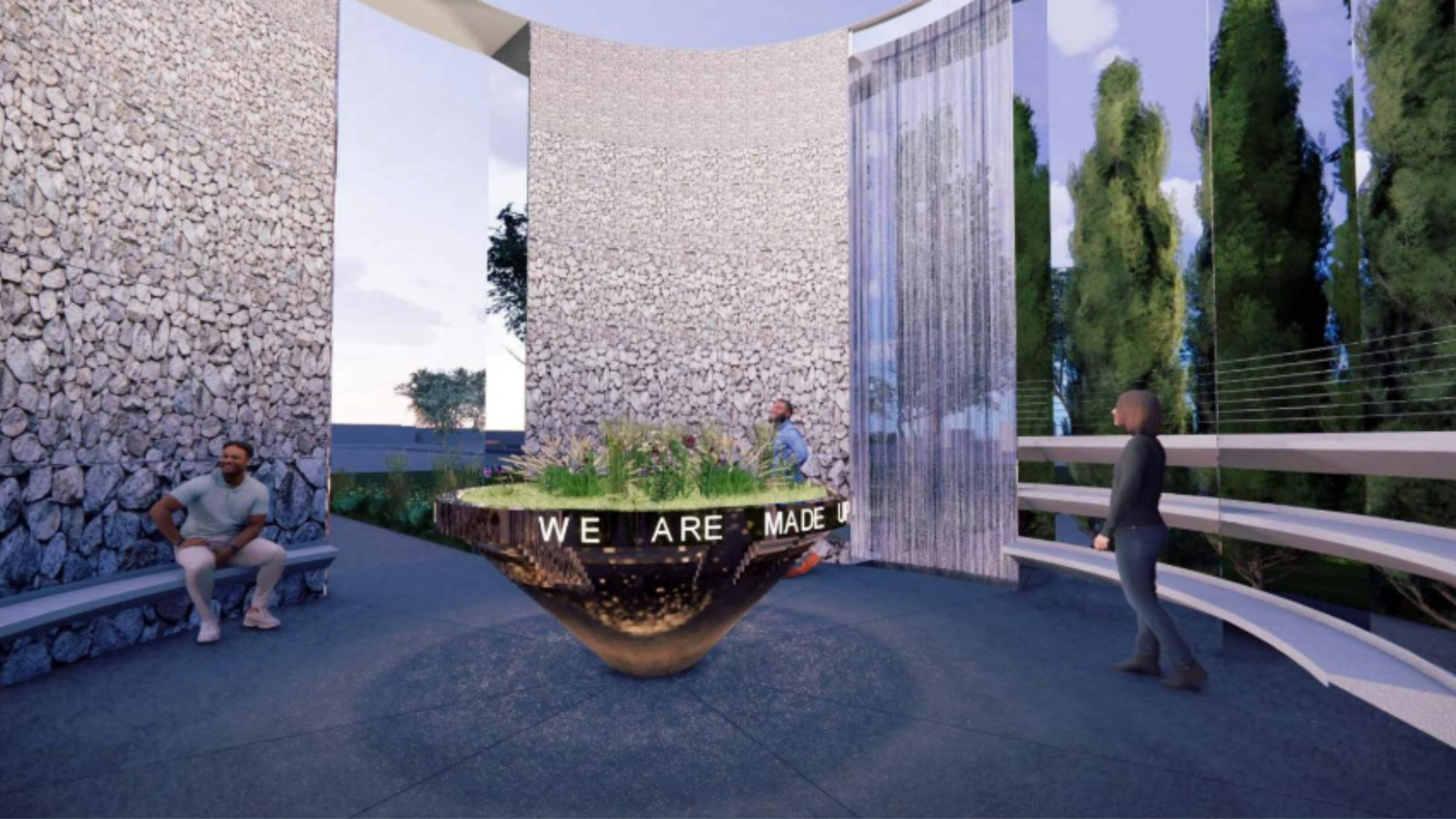 An illustration of the proposed Water Curia project at Water Works Park in Des Moines.