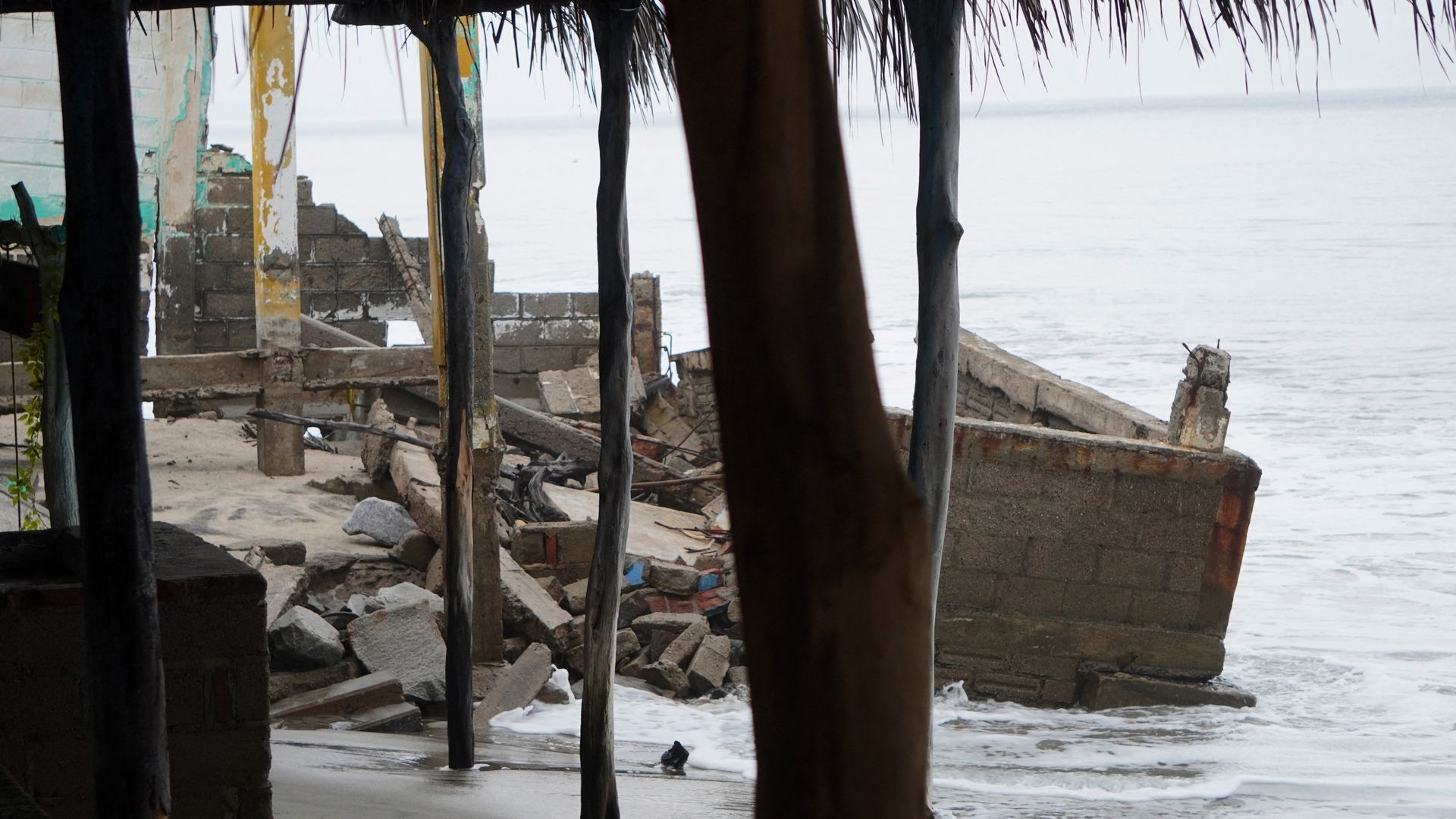 A destroyed building at the Cangrejo beach is seen ahead of the arrival of Hurricane John in Oaxaca State, Mexico, on September 23, 2024. 