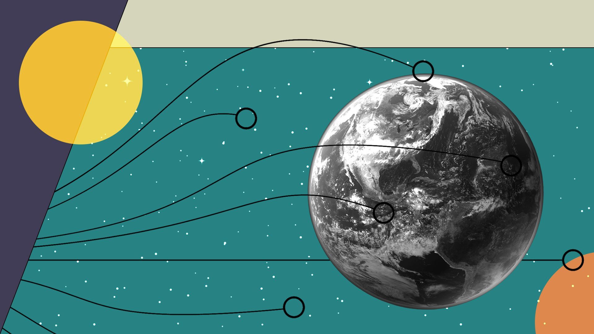 Illustration of a the earth being targeted by wavy lines surrounded by a starry sky.
