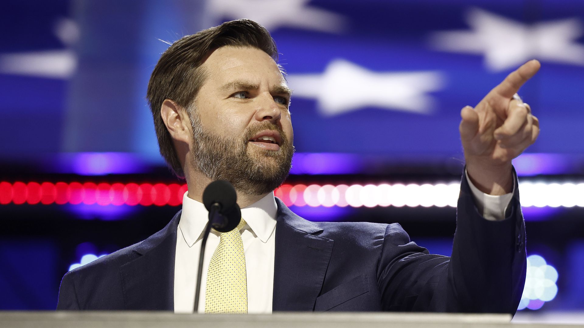 Republican vice presidential candidate, U.S. Sen. J.D. Vance (R-OH) speaks during preparations for the second day of the Republican National Convention 