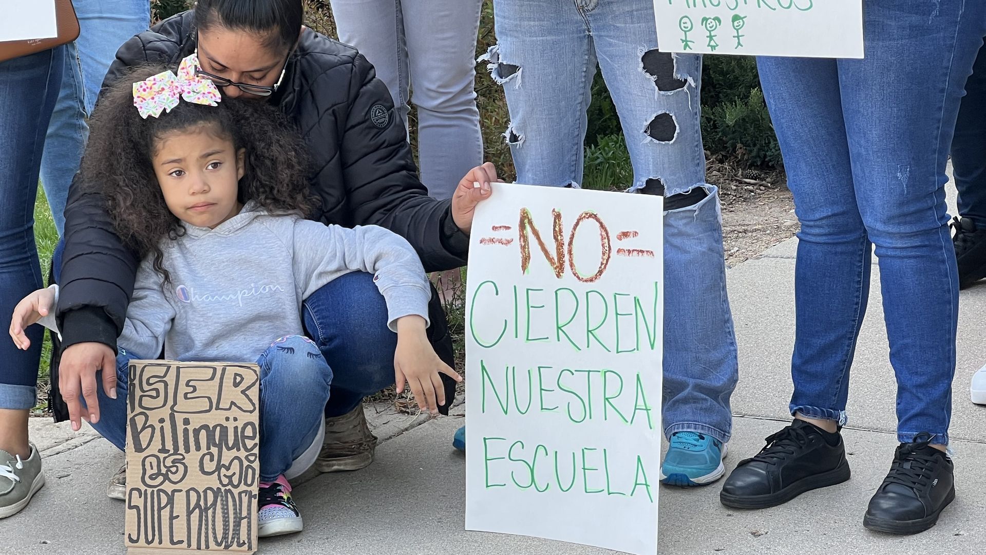Kalyah Rodriguez rallies with her mother, Edlyn Rodriguez, to keep a bilingual program. 