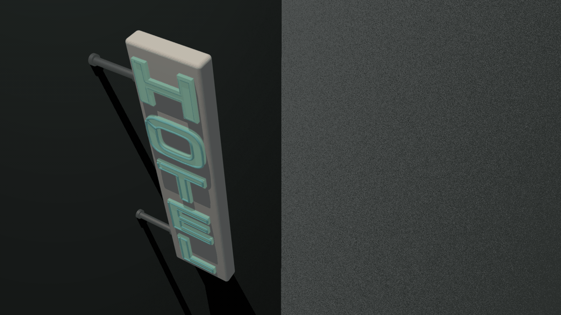Illustration of a neon hotel sign, only half of which is lighting up.