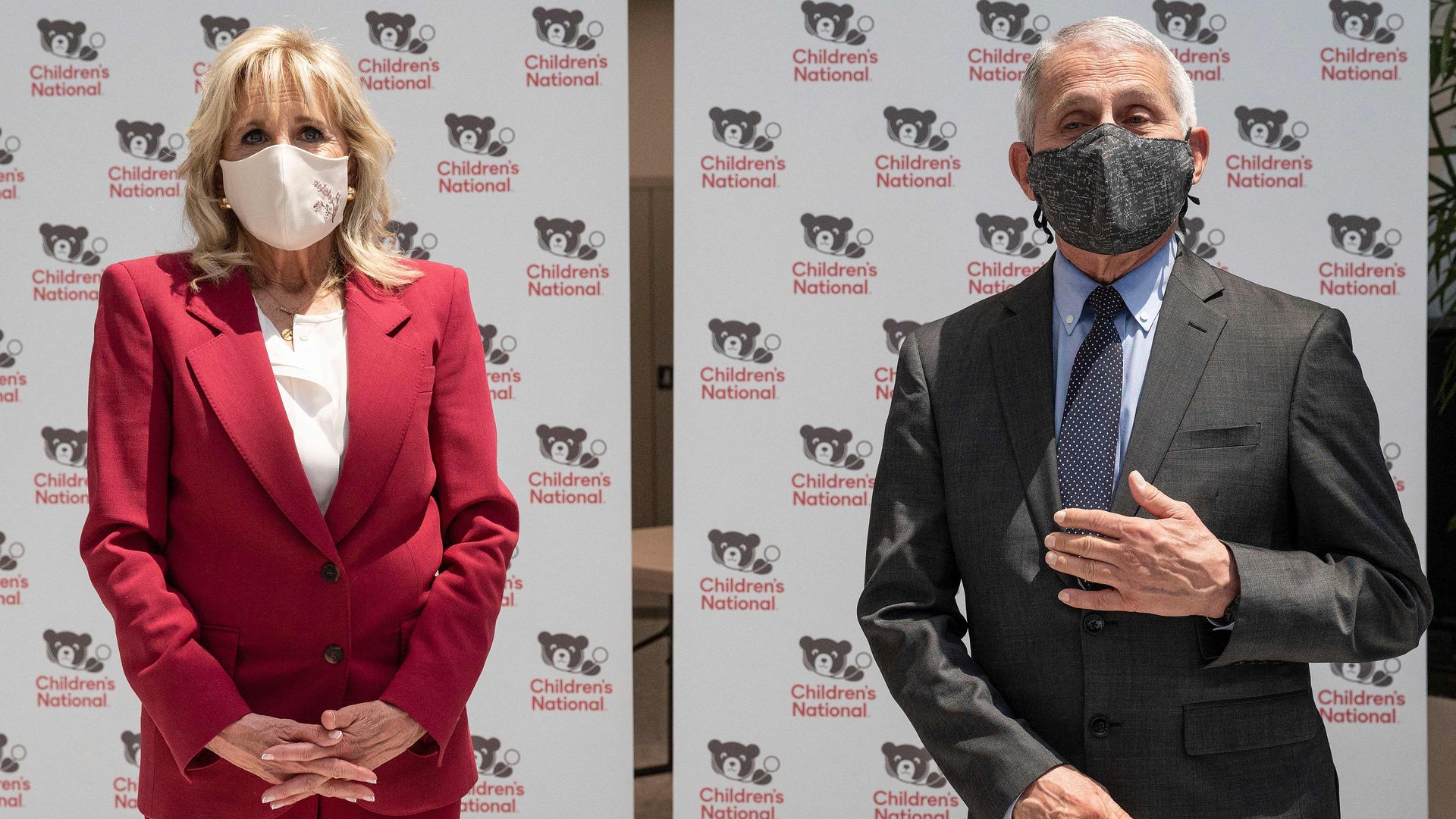 Jill Biden and Anthony Fauci tour the Children's National Hospital in Washington, DC, on May 20, 2021.
