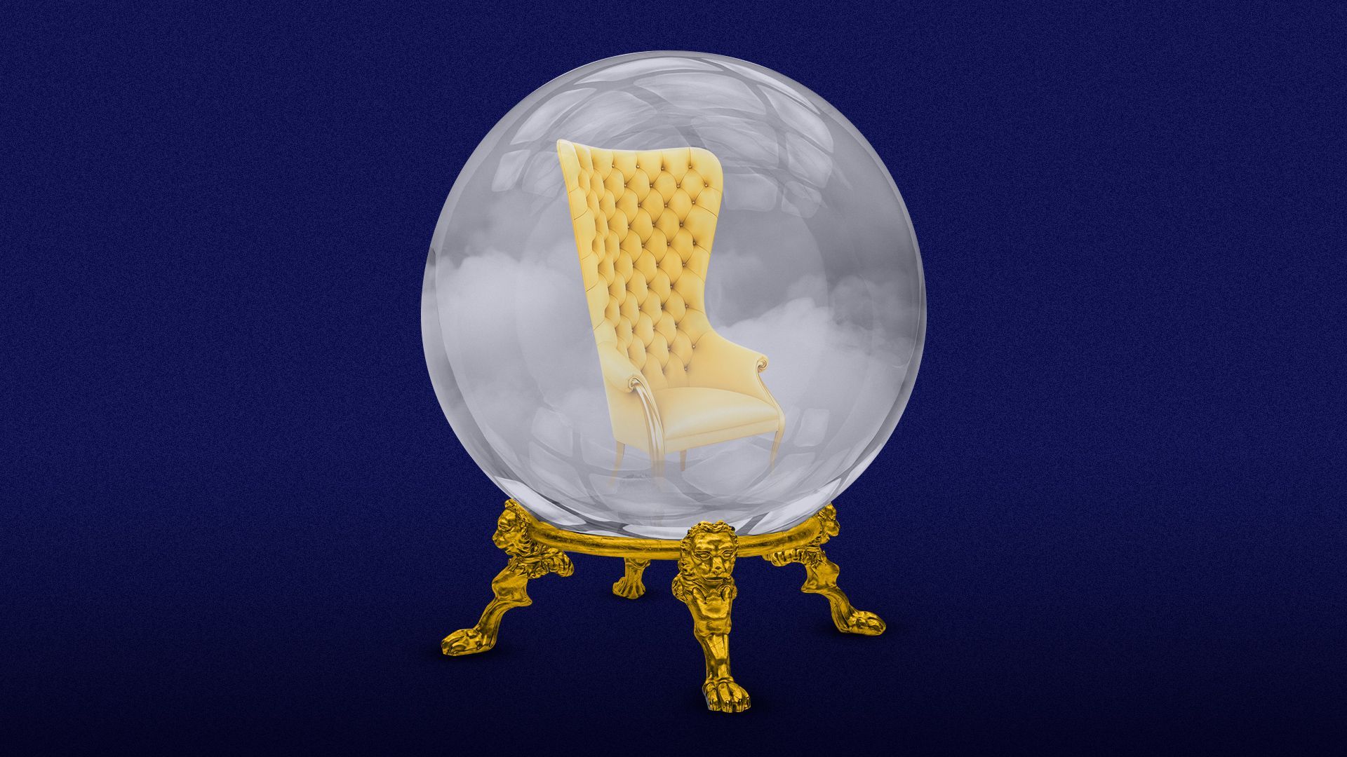 Illustration of a golden chair in a crystal ball. 