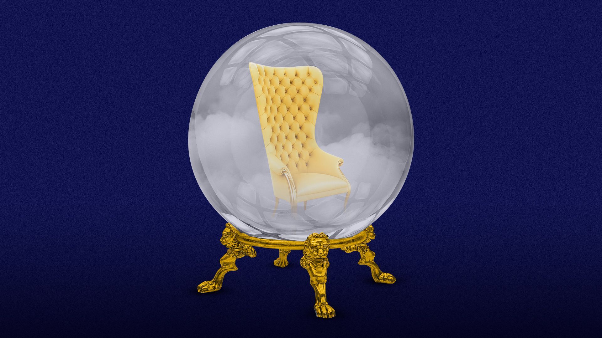Illustration of a golden chair in a crystal ball.