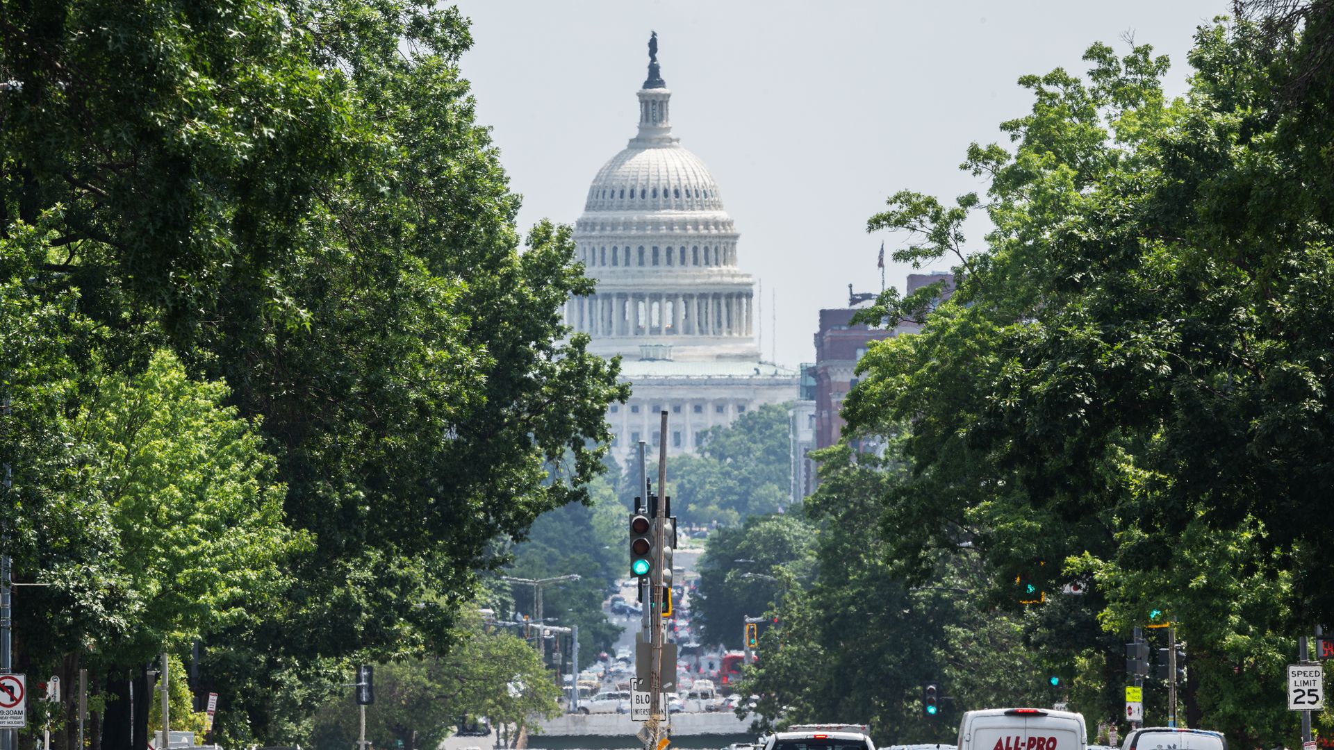 WASHINGTON, DC - JULY 15: The dome of the U.S. Capitol is seen down North Capitol St amidst a day of excessive heat in Washington, DC, on July 15, 2024. (Photo by Craig Hudson for The Washington Post via Getty Images)