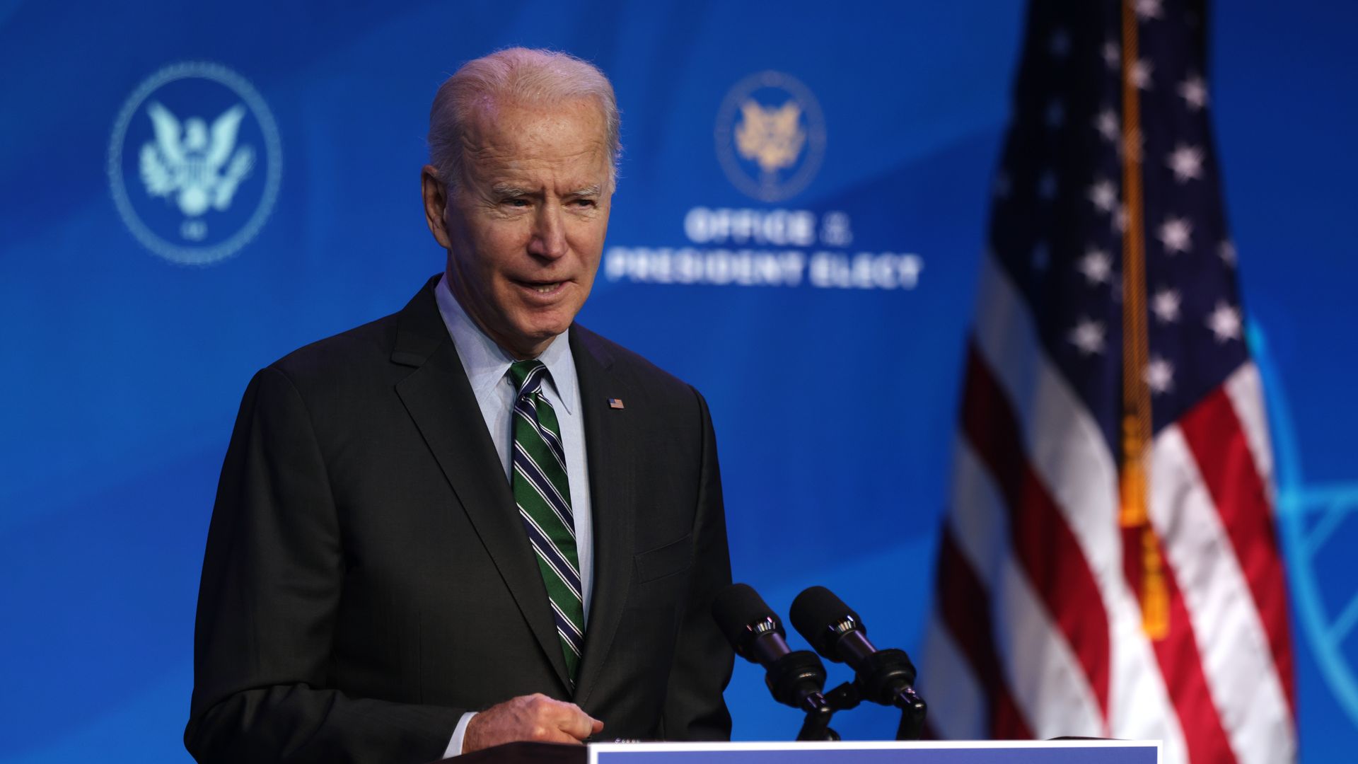 President-elect Joe Biden speaks during an announcement January 16, 2021 at the Queen theater in Wilmington, Delaware.