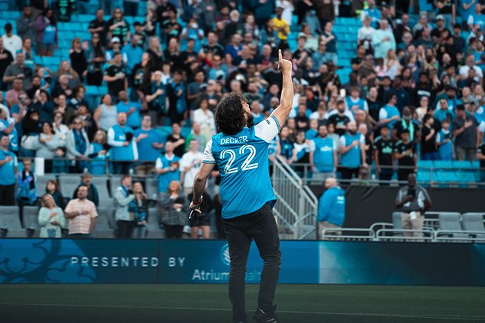 Charlotte FC supporters take over singing the national anthem. Photo: Andy Weber/Axios 