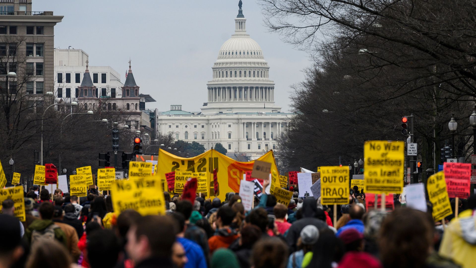 Anti-war activist march from the White House to the Trump International Hotel in Washington, DC