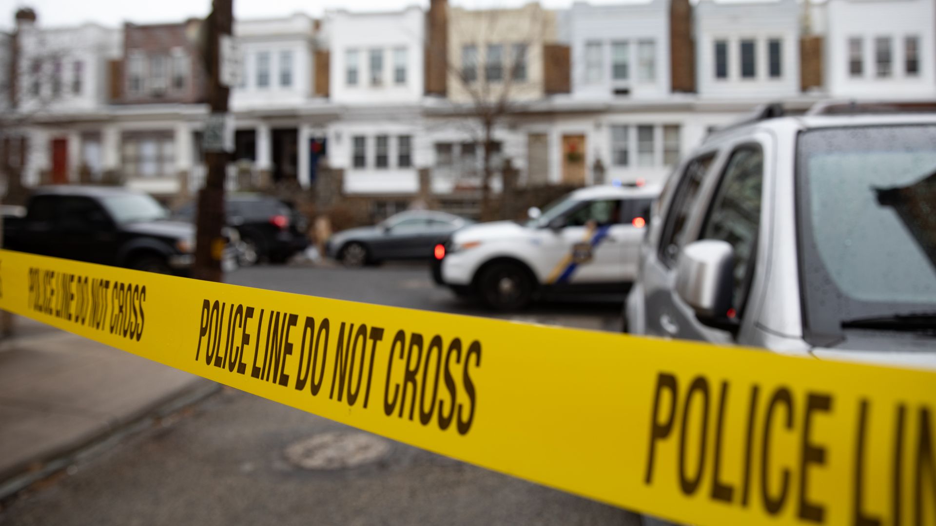 Police tape is pictured