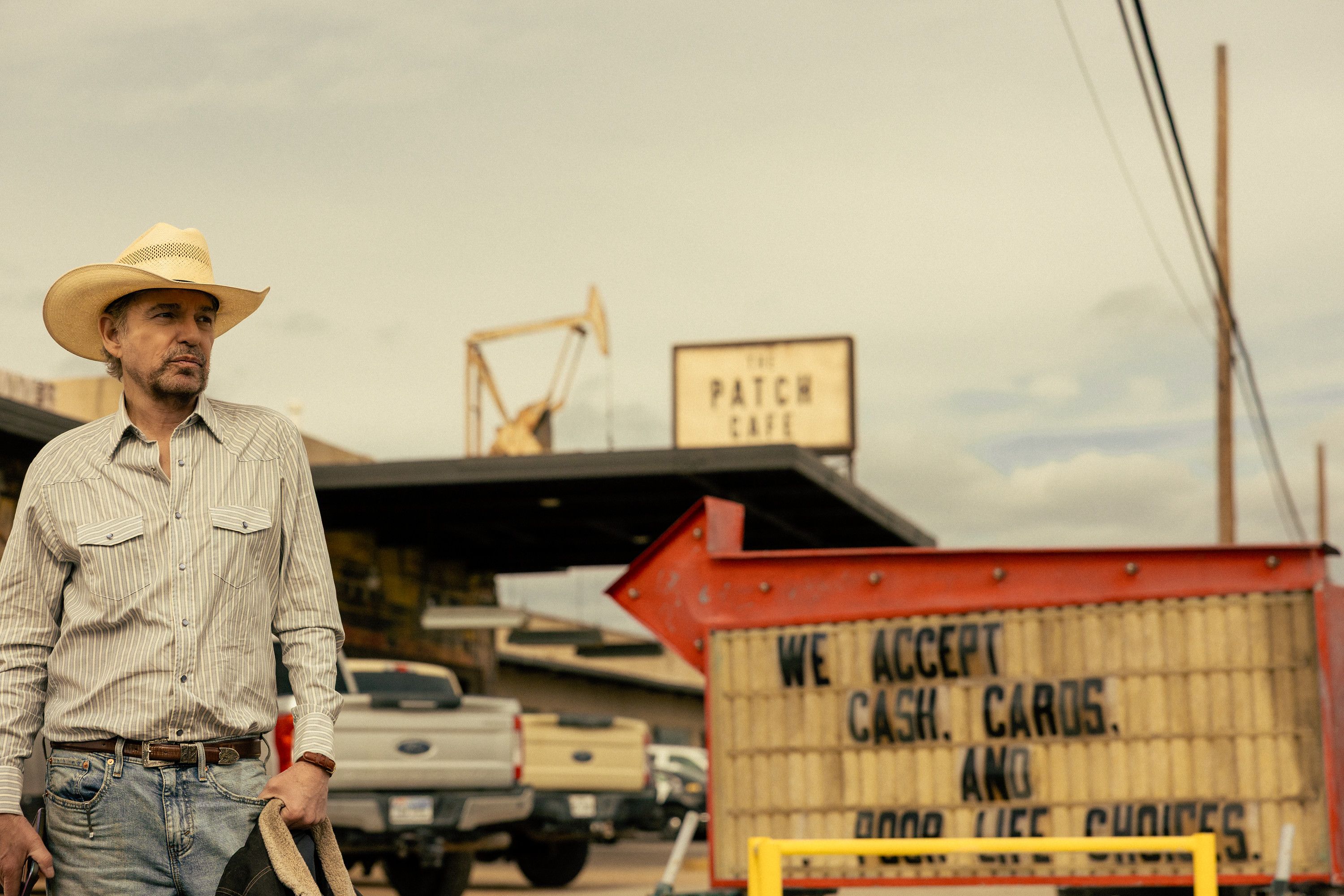 Billy Bob Thornton as Tommy in Landman episode 2, season 2, streaming on Paramount+. Photo Credit: Emerson Miller/Paramount+