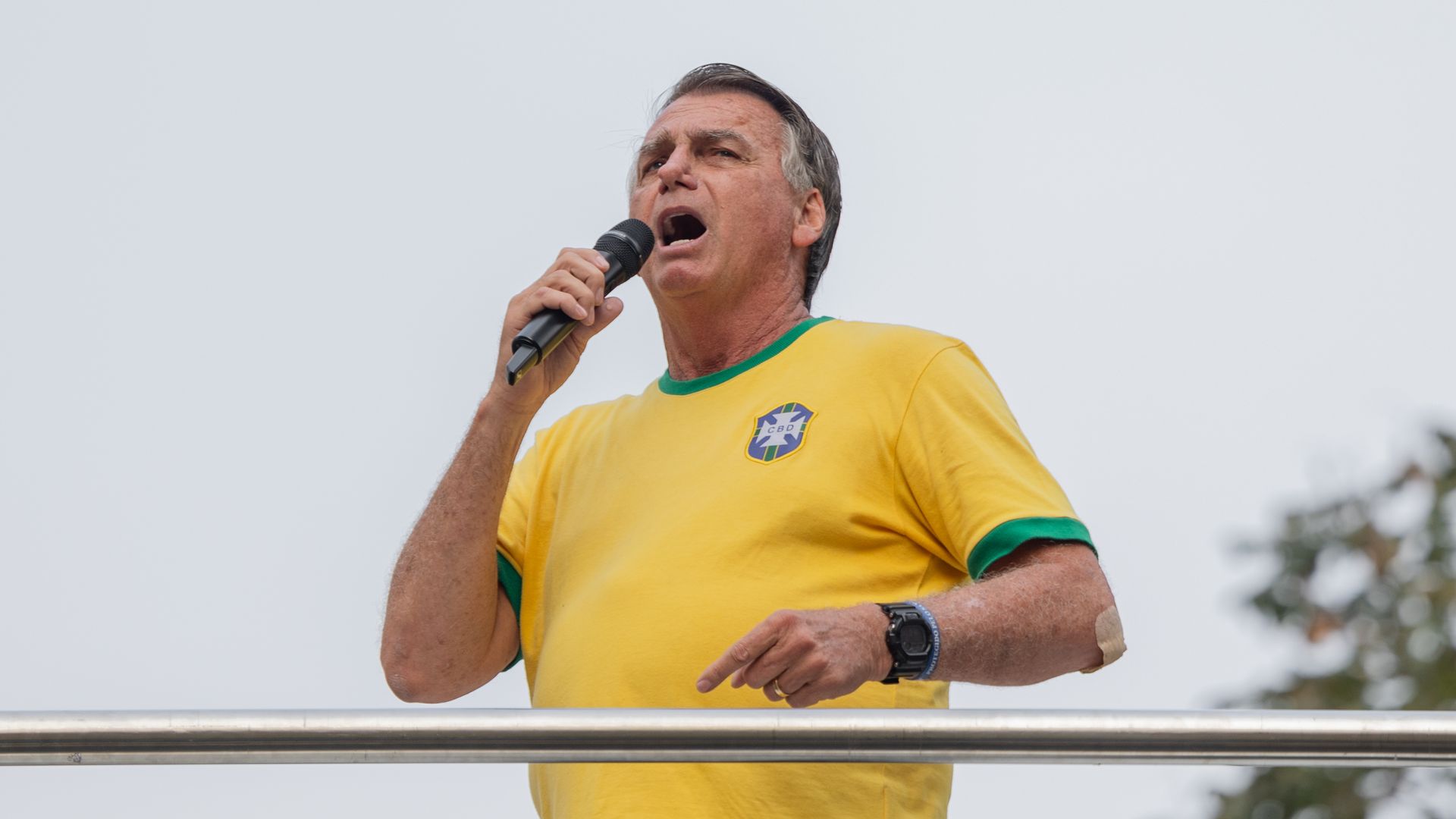 Jair Bolsonaro, Brazil's former president, speaks to supporters during a protest against the country's ban of X, the social media platform formerly known as Twitter, on Paulista Avenue in Sao Paulo, Brazil, on Saturday, Sept. 7, 