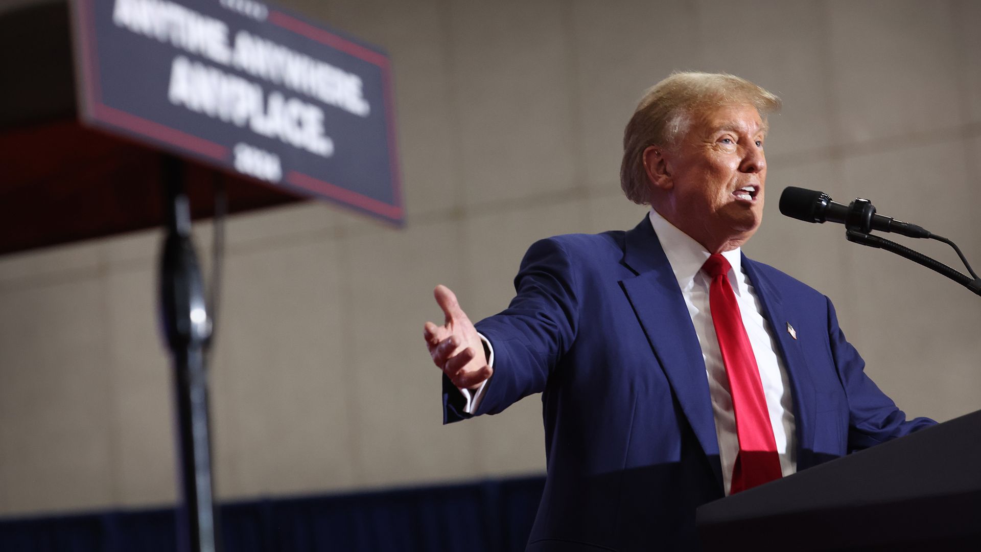 Former President Donald Trump speaks to guests at a rally on April 02, 2024 in Green Bay, Wisconsin.