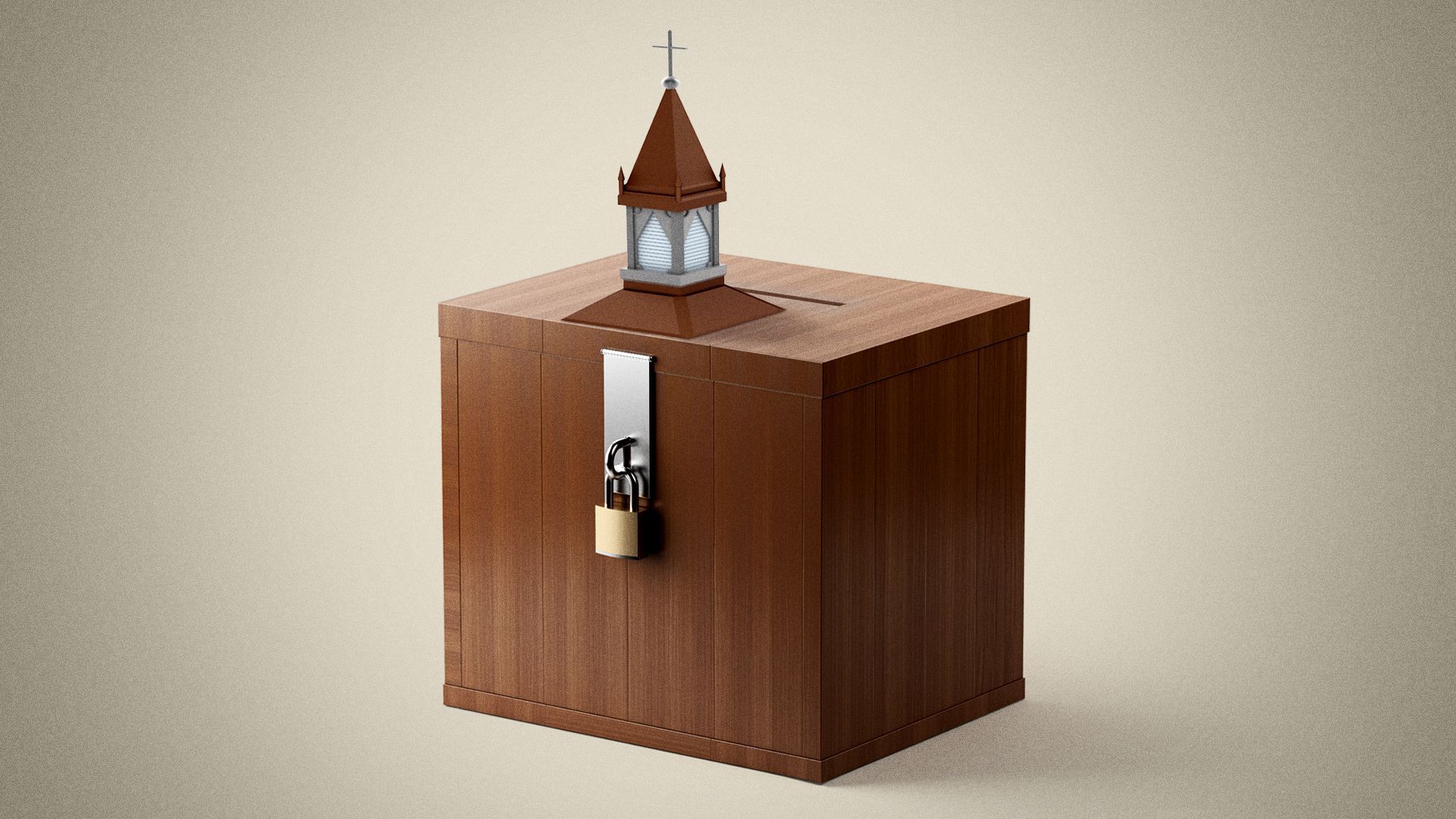 Illustration of a ballot box with a church steeple. 